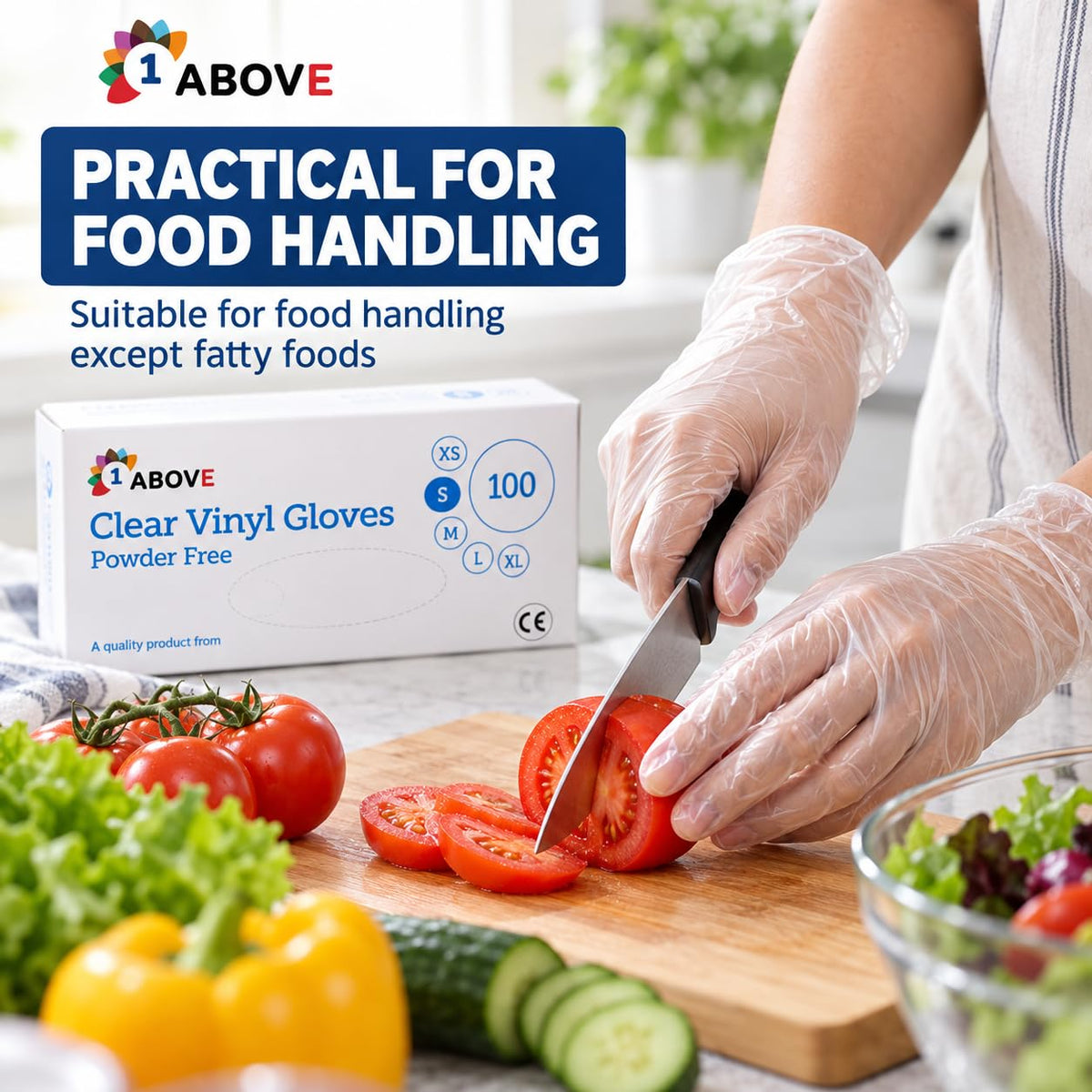 1ABOVE 100 Clear Vinyl Gloves Medium Latex-Free Powder-Free