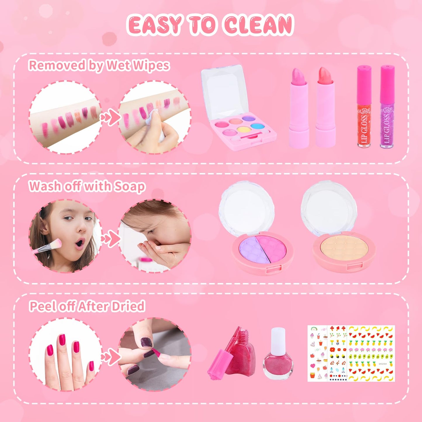 Kids Makeup Sets for Girls, Children Real Washable Make up Starter Kit Princess Pretend Play Makeup Girls Toys with Cosmetic Bag, Little Girl Birthday Set For Age 3 4 5 6 7 8 9 10 Year