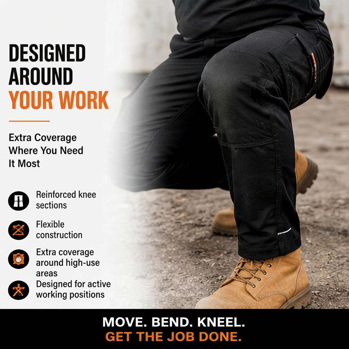 WrightFits Men Pro-11 Work Trousers Black - Heavy Duty Safety Combat Cargo Pant - Multi Pockets & Knee Pad Pockets - Triple Stitched -Durable Work wear (28W-48W)