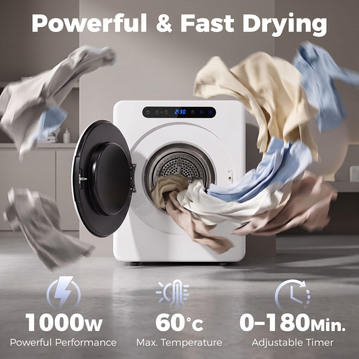 HOMCOM Vented Tumble Dryer 5kg Wet Laundry/3kg Dry Capacity 1000W Black