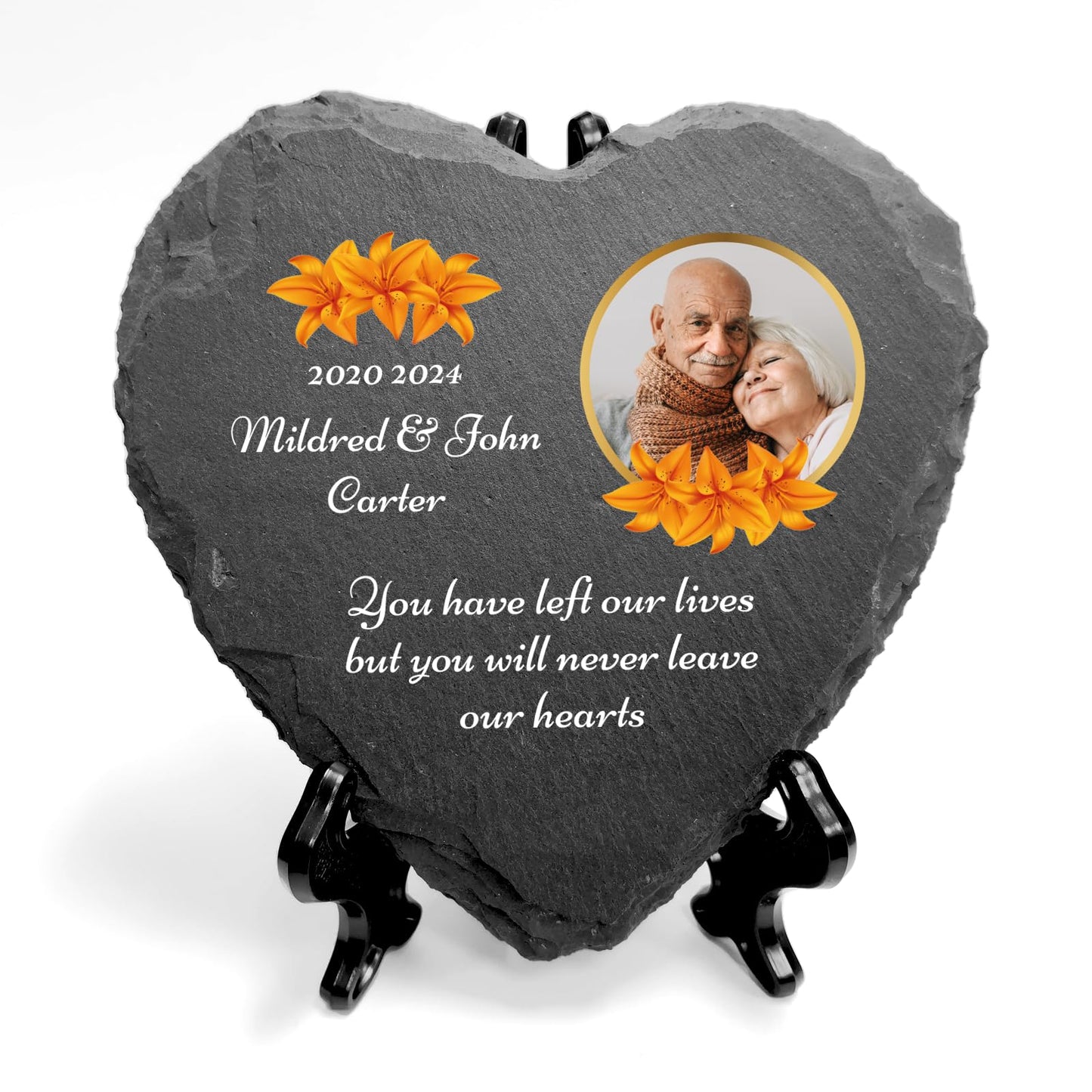 You Personalise Personalised UV Printed Photo Memorial Slate- Custom Message & Photo- Heart Slate, Optional Display Stand- Outdoor & Indoor Use- 100 x 100 mm