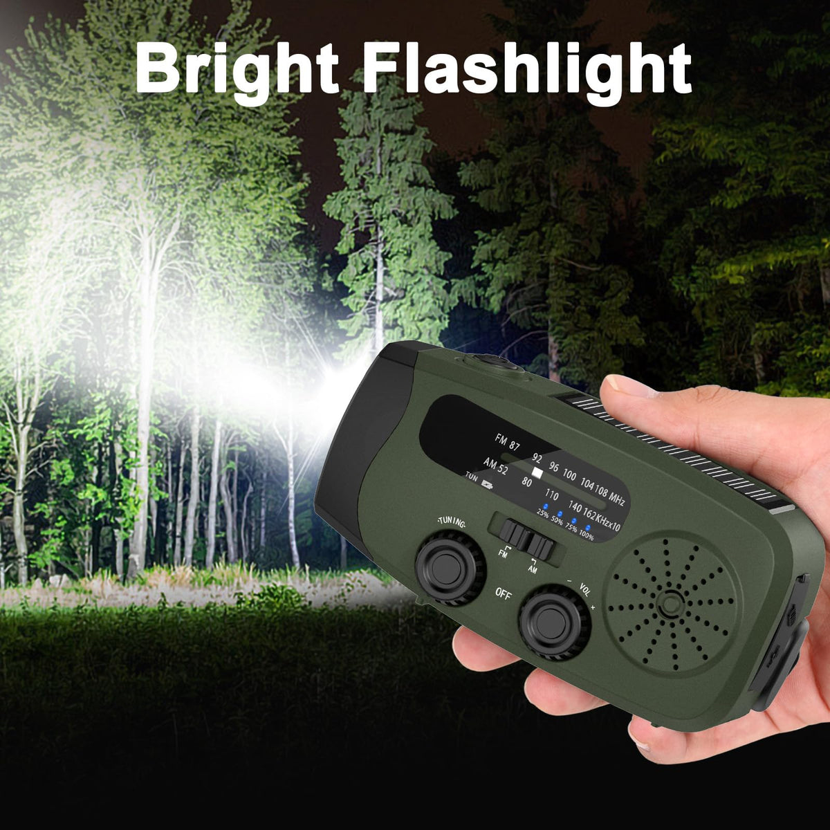 8000mAh Emergency Wind Up Radio, Hand Crank Solar, AM/FM Radio with 3-Mode Flashlight, 2-Mode Reading Lamp, SOS Alarm with USB Phone Charger for Emergency Outdoor