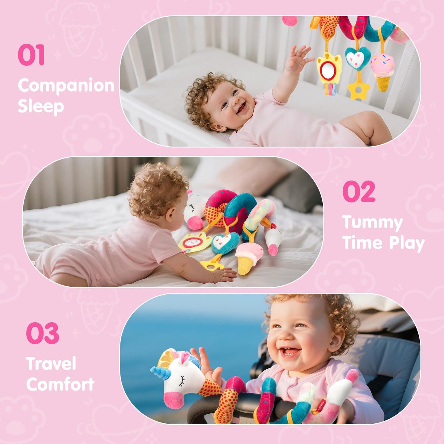 Hahaland Unicorn Spiral Toys for Baby Stroller, Car Seat, Stroller, Cot - 0-6 Months Baby Girl Boys Shower Gifts