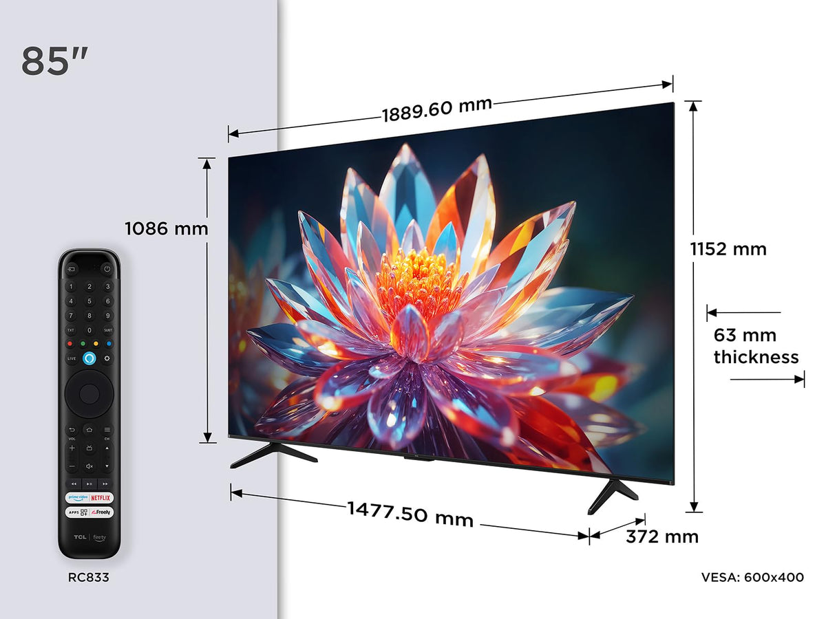 TCL 43T6C-UK 43 Inch QLED 4K HDR TV, Fire TV (Smart TV with Dolby Vision & Atmos, HDR10+, Press & Ask Alexa