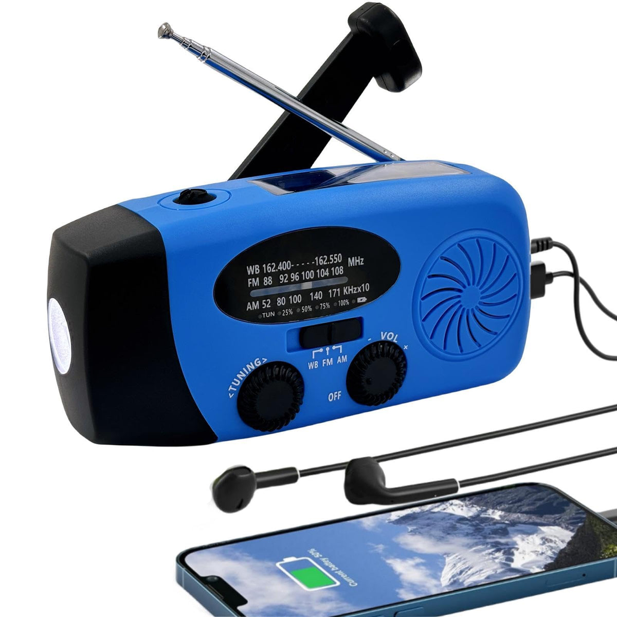 5000mAh Wind Up Solar Radio, Emergency Crank Weather Radio, FM/AM Radios