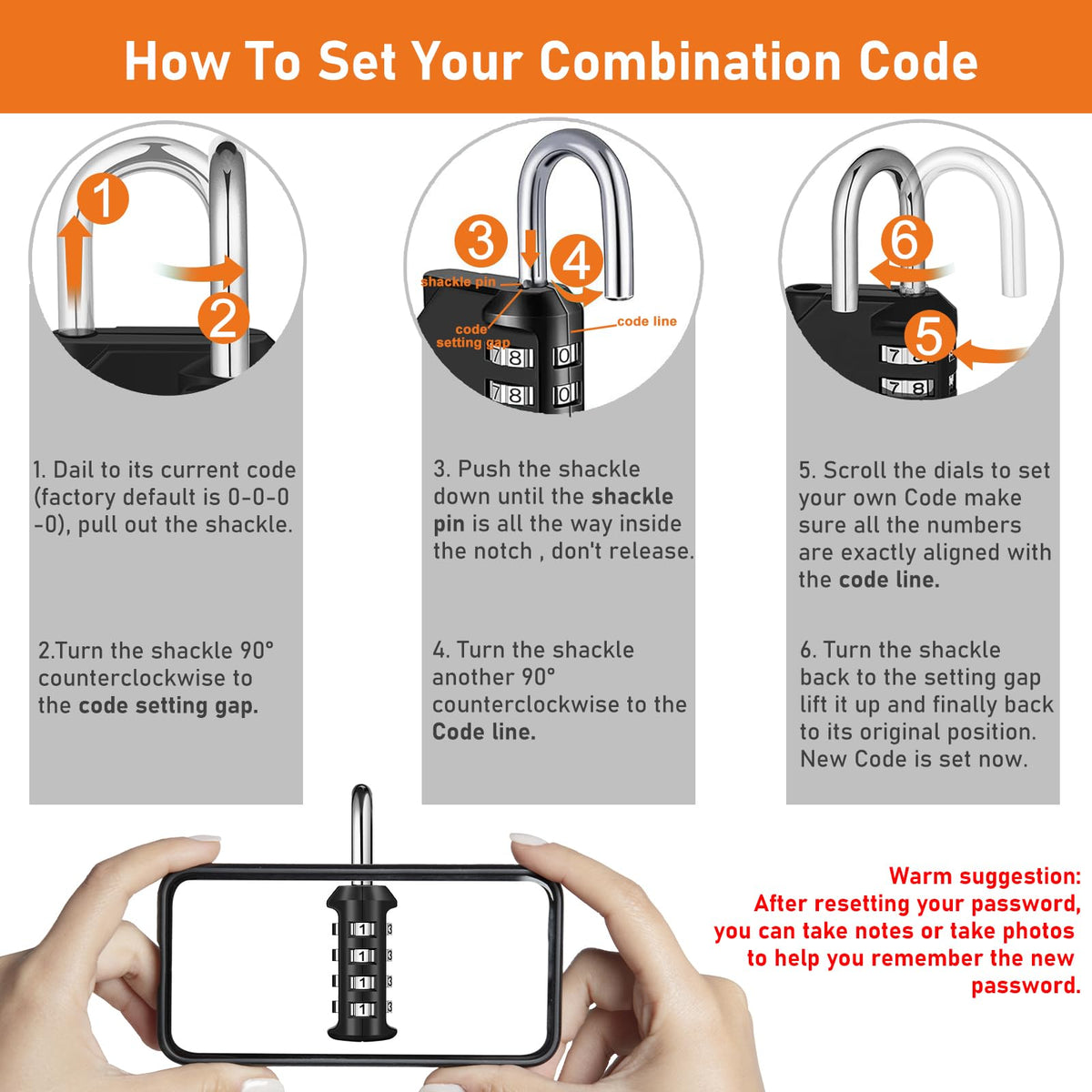 NAGE Padlocks with Code, Combination Lock 4 Digit Gym Locker (1P, Red)