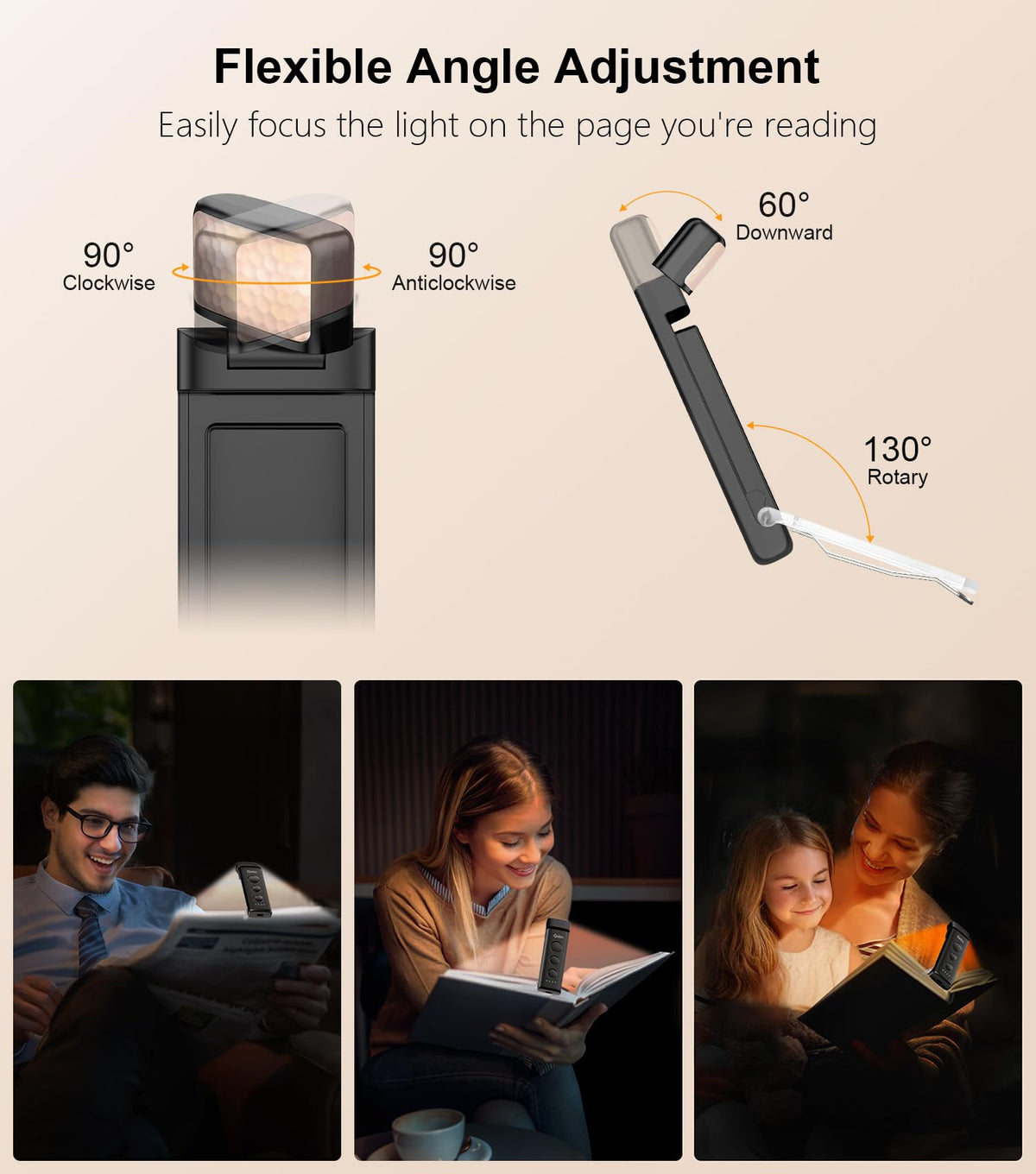 Gritin Book Light Rechargeable, Reading Light Lamp Clip on Book for Reading