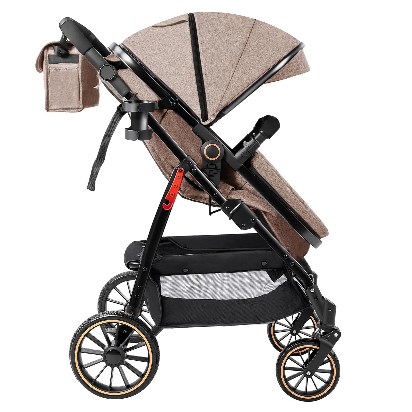 PU Leather 3 in 1 Pushchair Travel System, Toddler Stroller, Baby Pram 3 in 1, Infant Carriage with One-Click Folding, Newborn Buggy with Aluminum Frame (V6 Black)