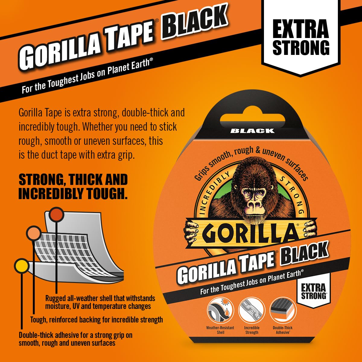 Gorilla GOR3049001 Tape Duct Tape Black 48mm x 11m