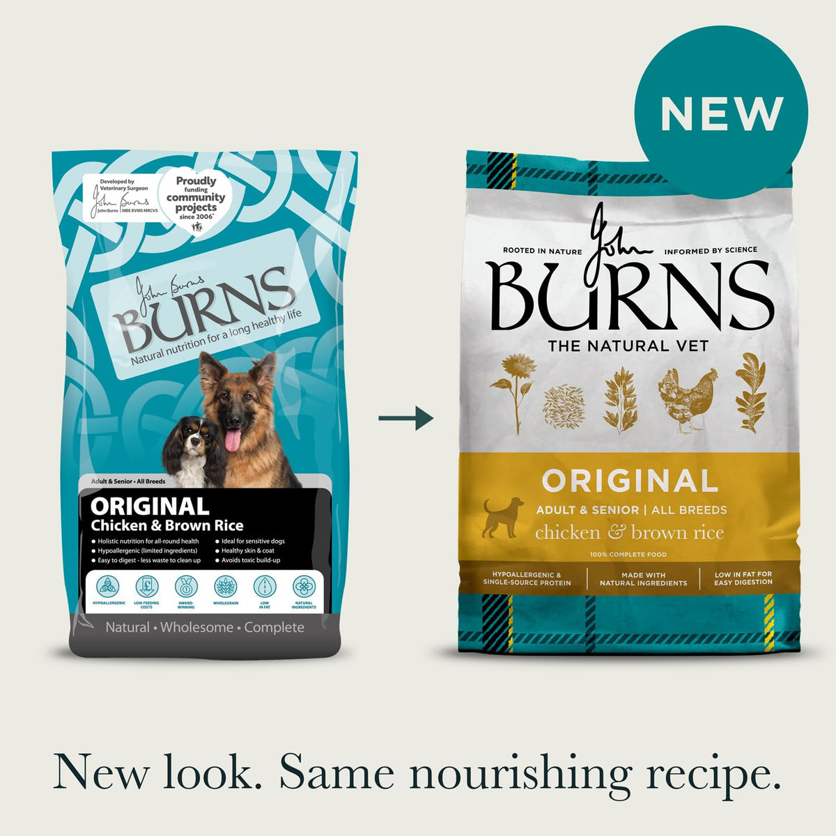 Burns Pet Nutrition Hypoallergenic Complete Dry Dog Food Adult and Senior Dog Original Chicken and Brown Rice 12 kg