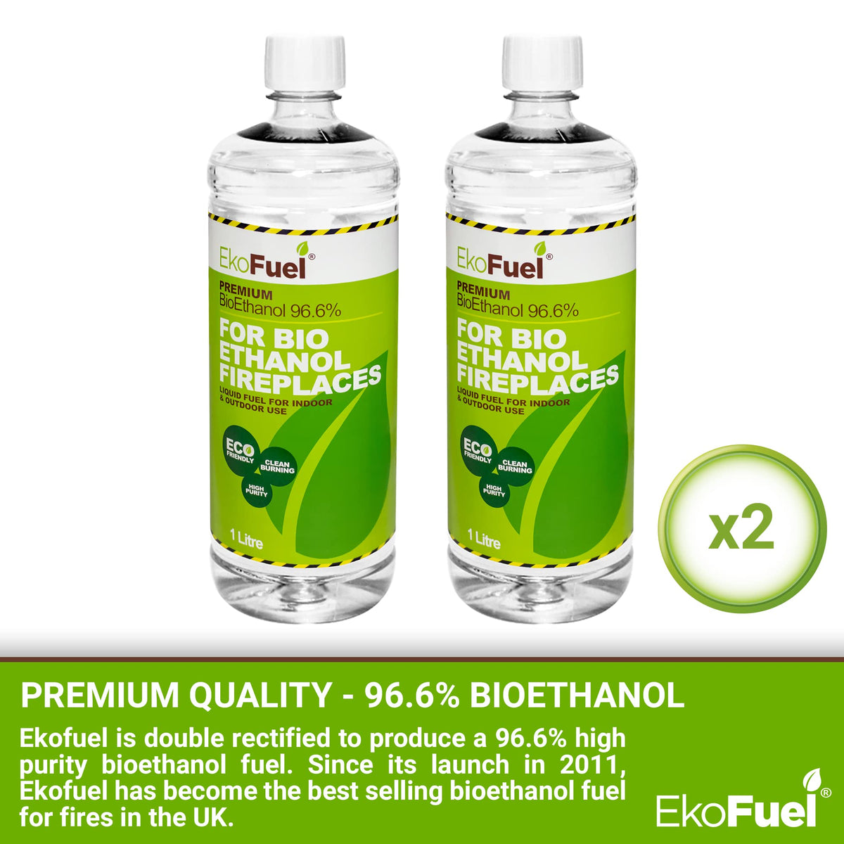 EKOFUEL (12 x 1 Litre) Premium Bioethanol Fuel – Liquid Fuel for Fires Pits, Fireplace | High Purity Clean Burning Bio | Indoor & Outdoor Ethanol Fuel