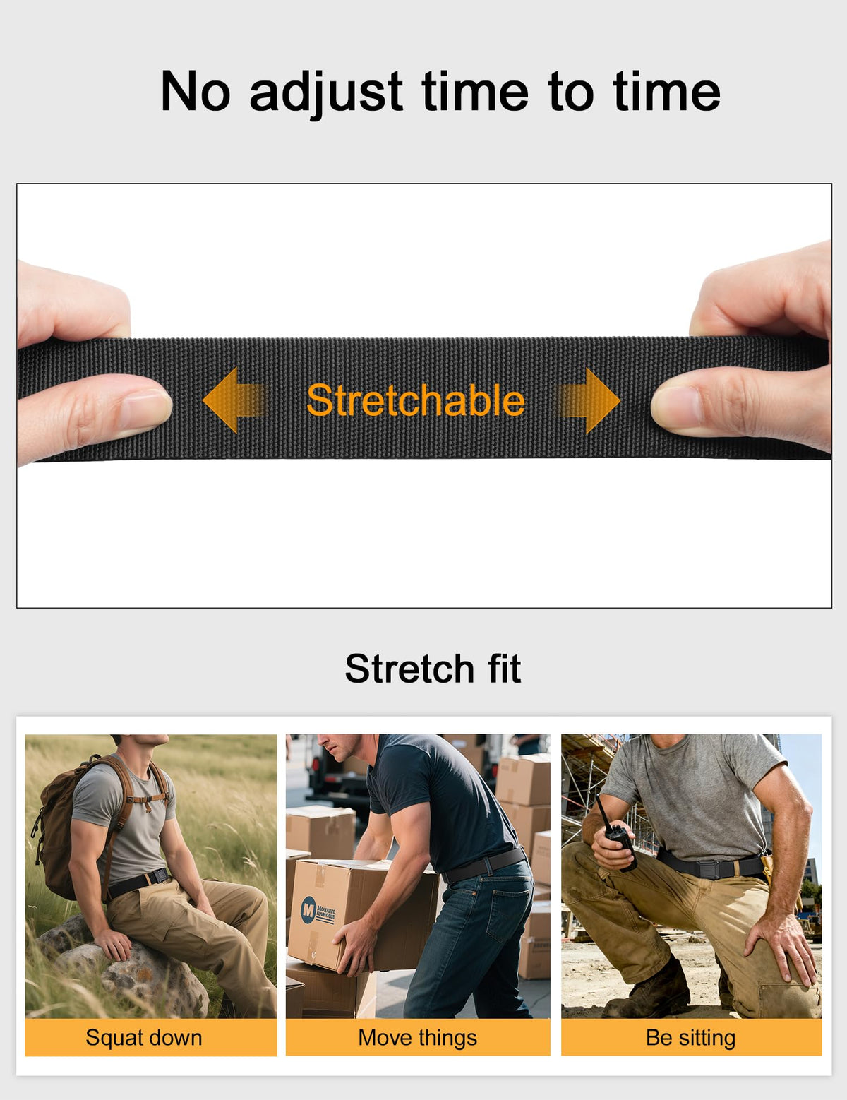 JUKMO Stretch Tactical Belt for Men, Military Work Rigger Hiking 1.5" Elastic Nylon Web Ratchet Quick Release Belt in Gift Box