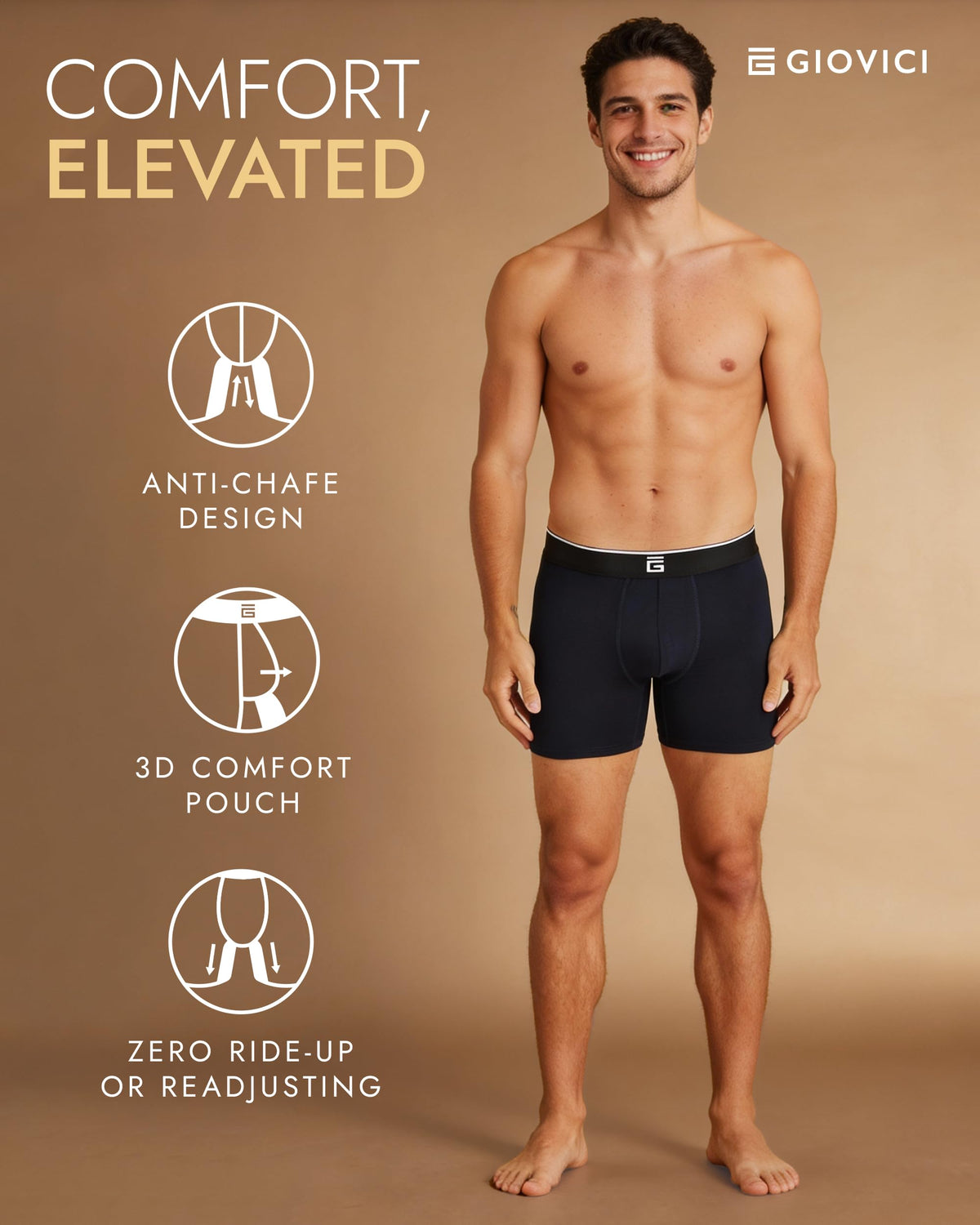 Giovici Mens Boxers Bamboo Anti Chafing Soft Comfortable Boxer Briefs Longer Leg - Boxer Shorts Multipack - Moisture Wicking Technology