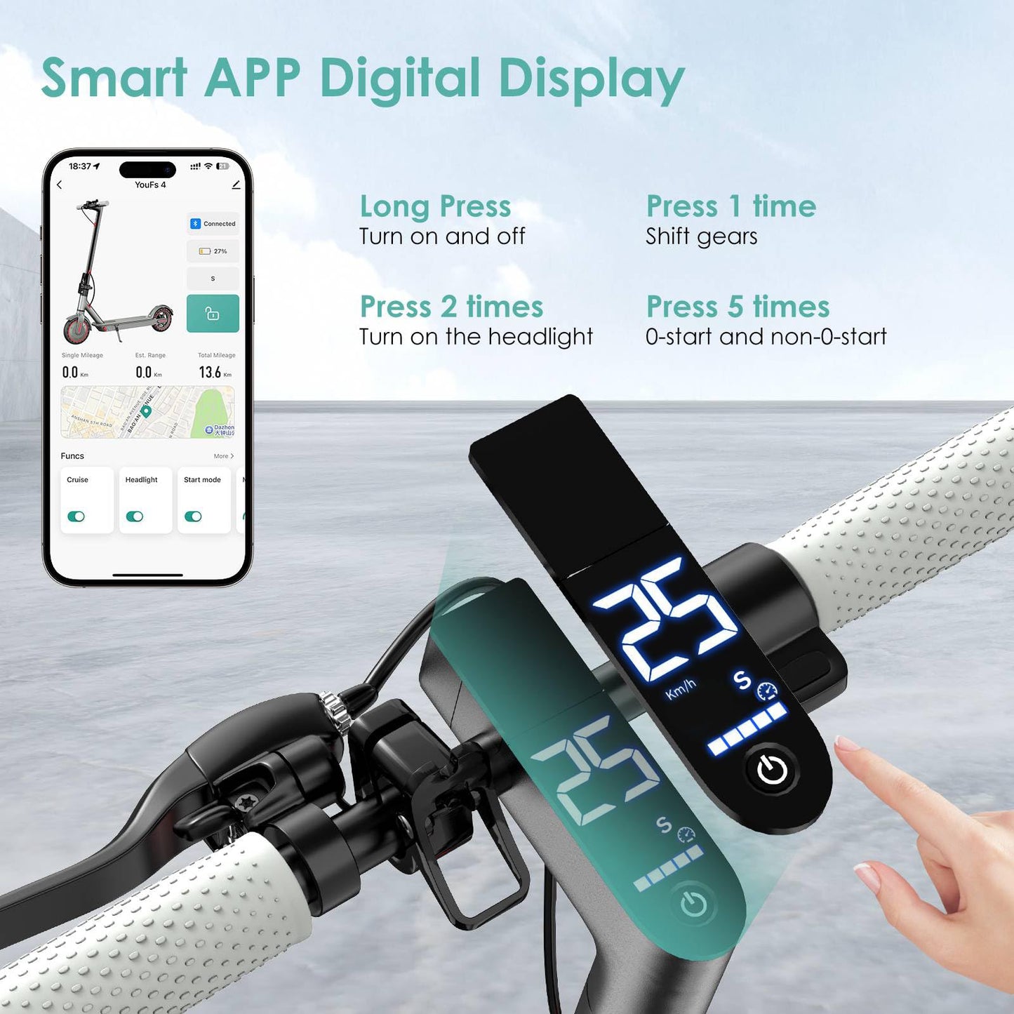 Zephyride V8 Electric Scooter — 350W, 25 km/h, 28-35 km Range, Smart App | UL-2272 Certified