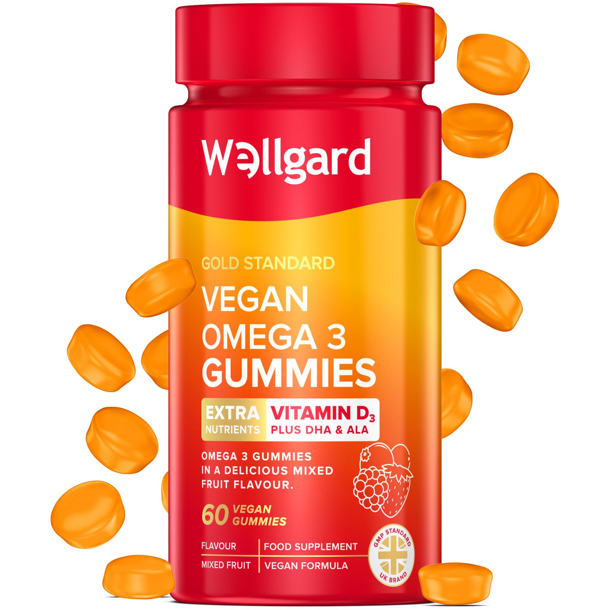 Wellgard Kids Calcium & D3 Gummies - 2 Month Supply - Vegan Chewable Calcium and Vitamin D3 Gummies, Mixed Berry Flavour