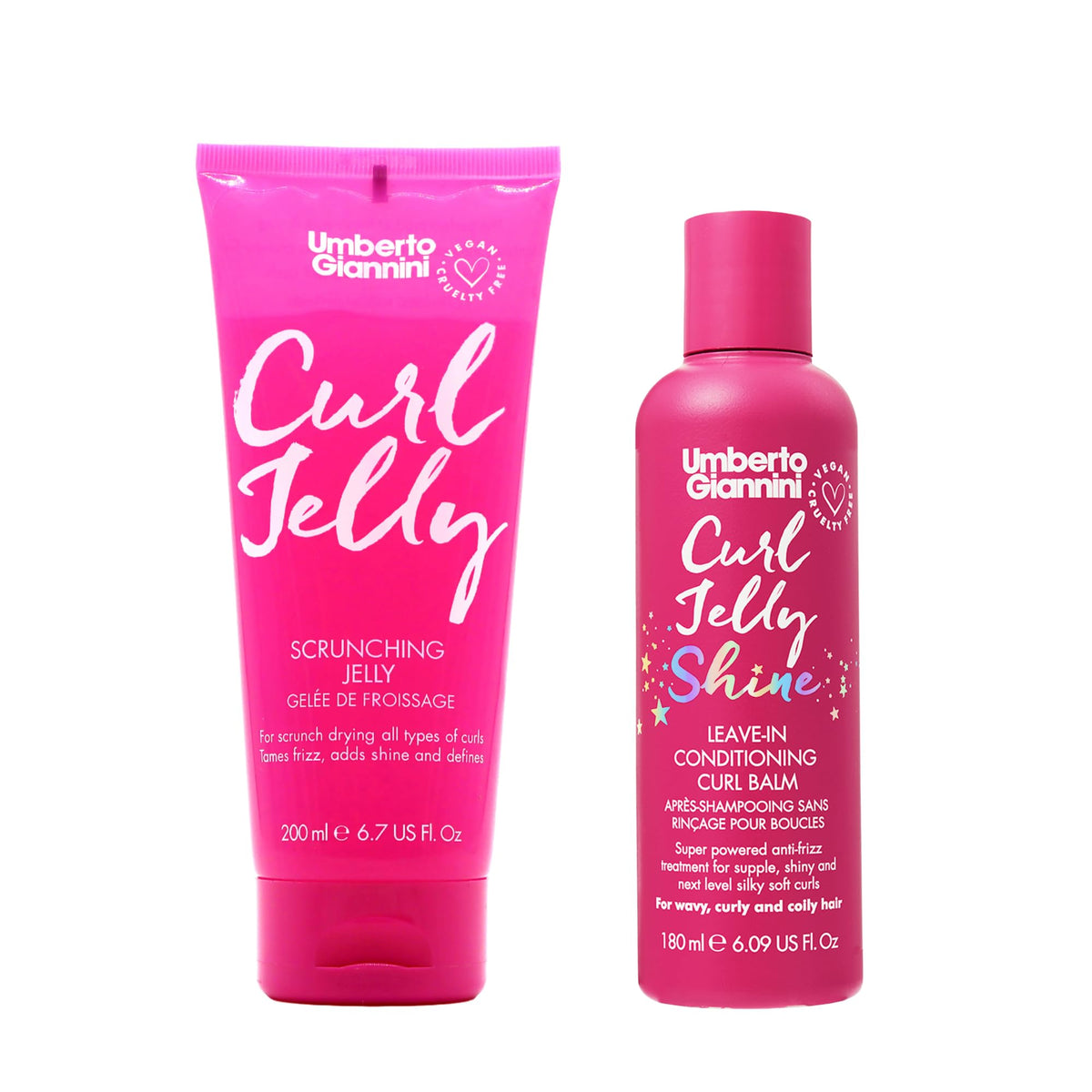Umberto Giannini Curl Jelly Scrunching Jelly & Creme De Curl Control Cream Duo for Curly or Wavy Hair, Vegan & Cruelty Free, 2 Pack