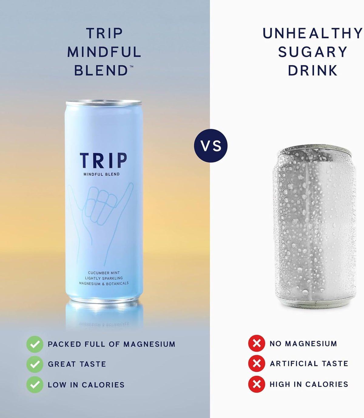 TRIP Cucumber Mint Sparkling drink with 120MG calming Magnesium + Lion’s Mane + Chamomile + Lemon Balm. Low Calorie and Vegan (Pack of 12 x 250ml) - Packaging Might Vary