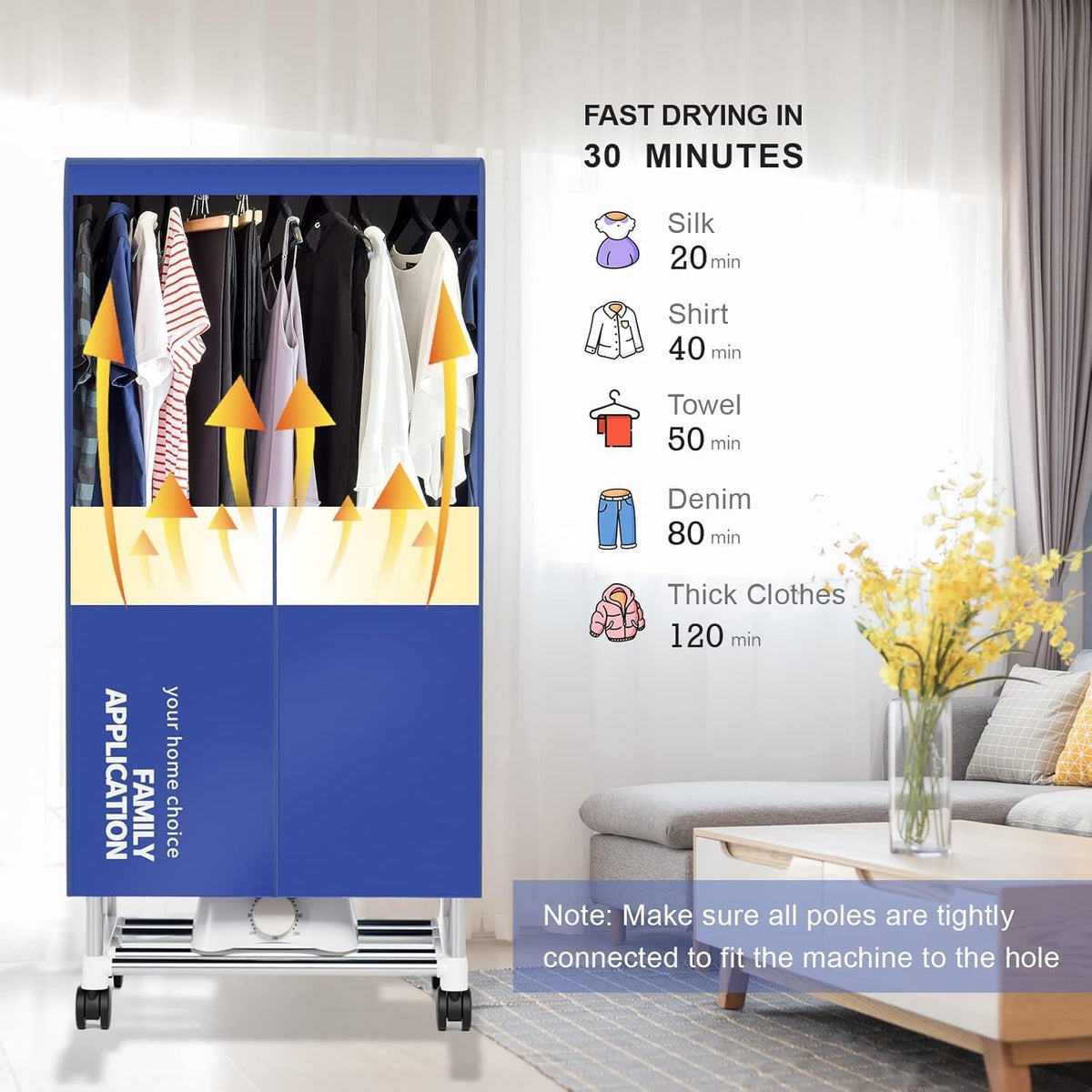 Clothes Dryer, Portable Drying Machine with Timer, 60inch Laundry Drying Wardrobe with Large Capacity, Electric Dryer/Rack for Home | Appartments (Blue IV5)