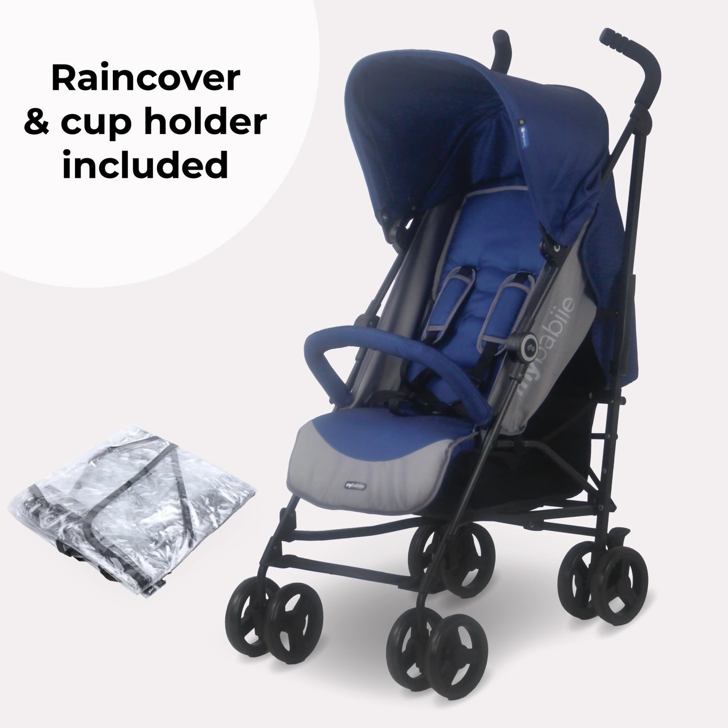My Babiie MB02 Plus Stroller - from Birth to 4 Years (22kg), Lightweight & Compact Umbrella Fold, Travel Buggy for Toddlers, Pushchair Includes Cup Holder and Rain Cover - Pink & Grey