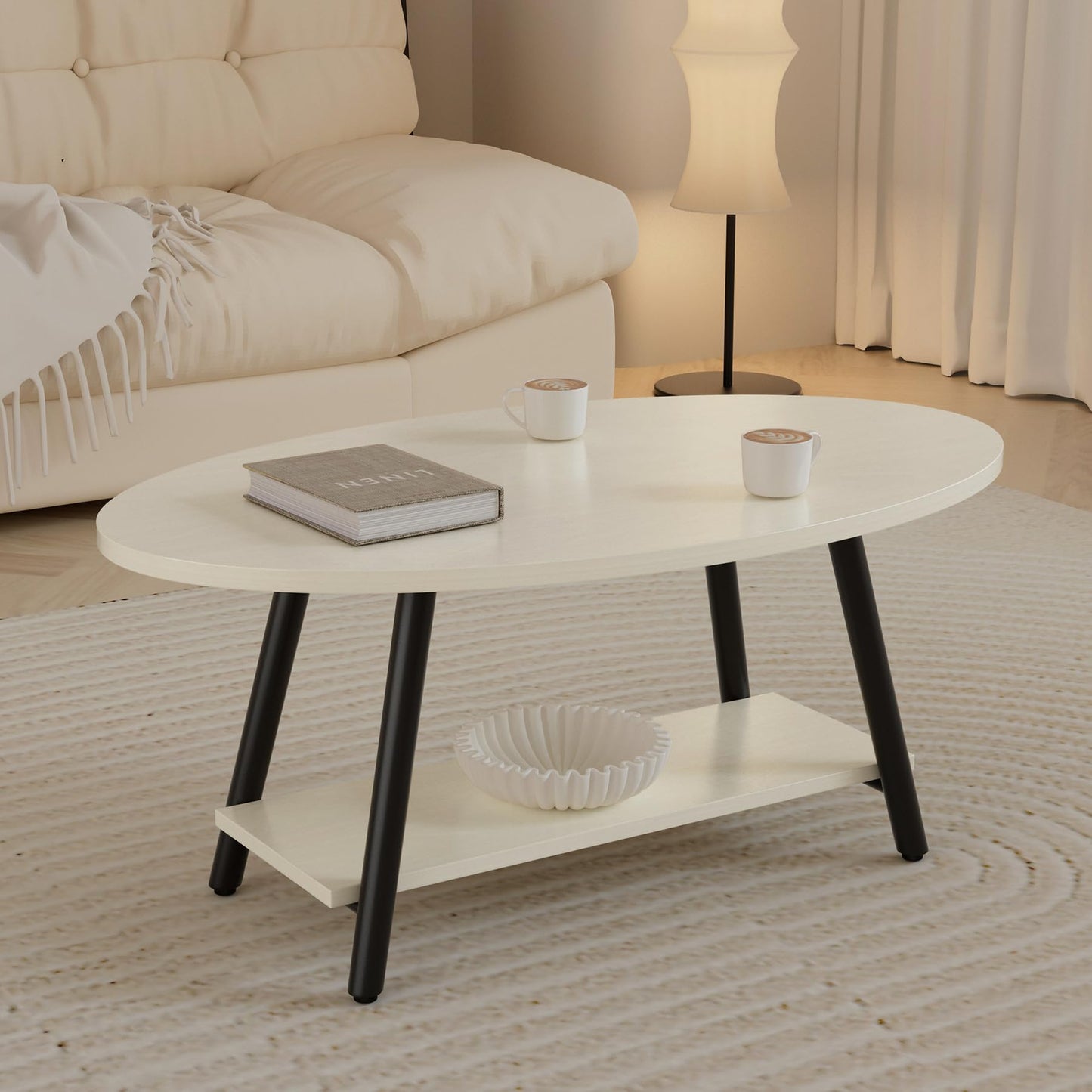 Hawthyhome Coffee Tables, Round Nesting Tables Tet of 2, Modern Side Tables with Metal Frame, Industrial Stacking End Tables for Living Room Bedroom Office, 60 * 60 * 45cm, Brown
