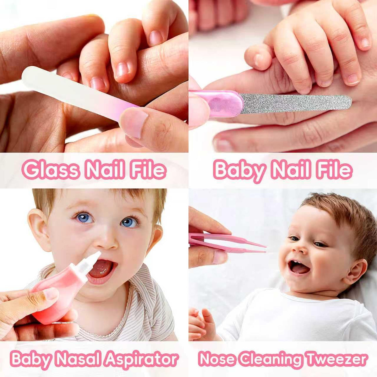 Qunlions life Infant Safety Care Set with Hair Brush Comb Nail Clipper, Baby Essentials Kit for Newborn Girls Boys (Grey White)