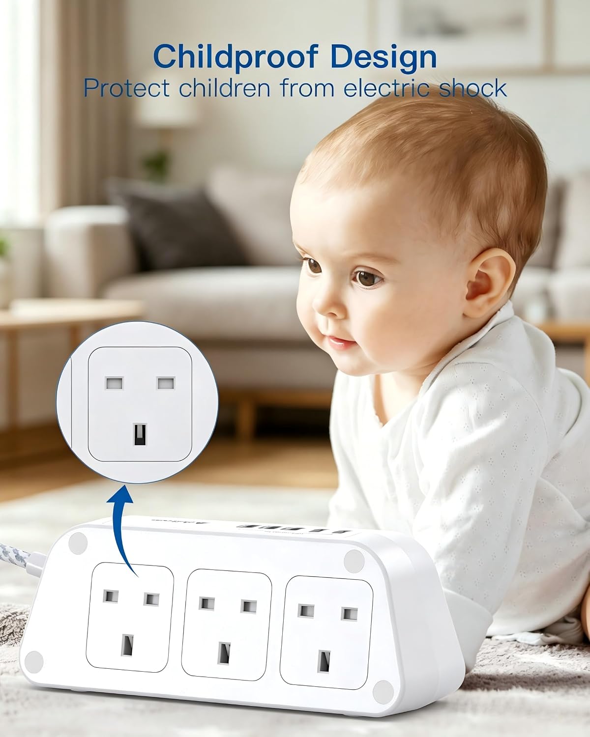 Addtam Extension Lead with USB Slots, 6 Way Outlets 5 USB(5A, 3USB- C Port)
