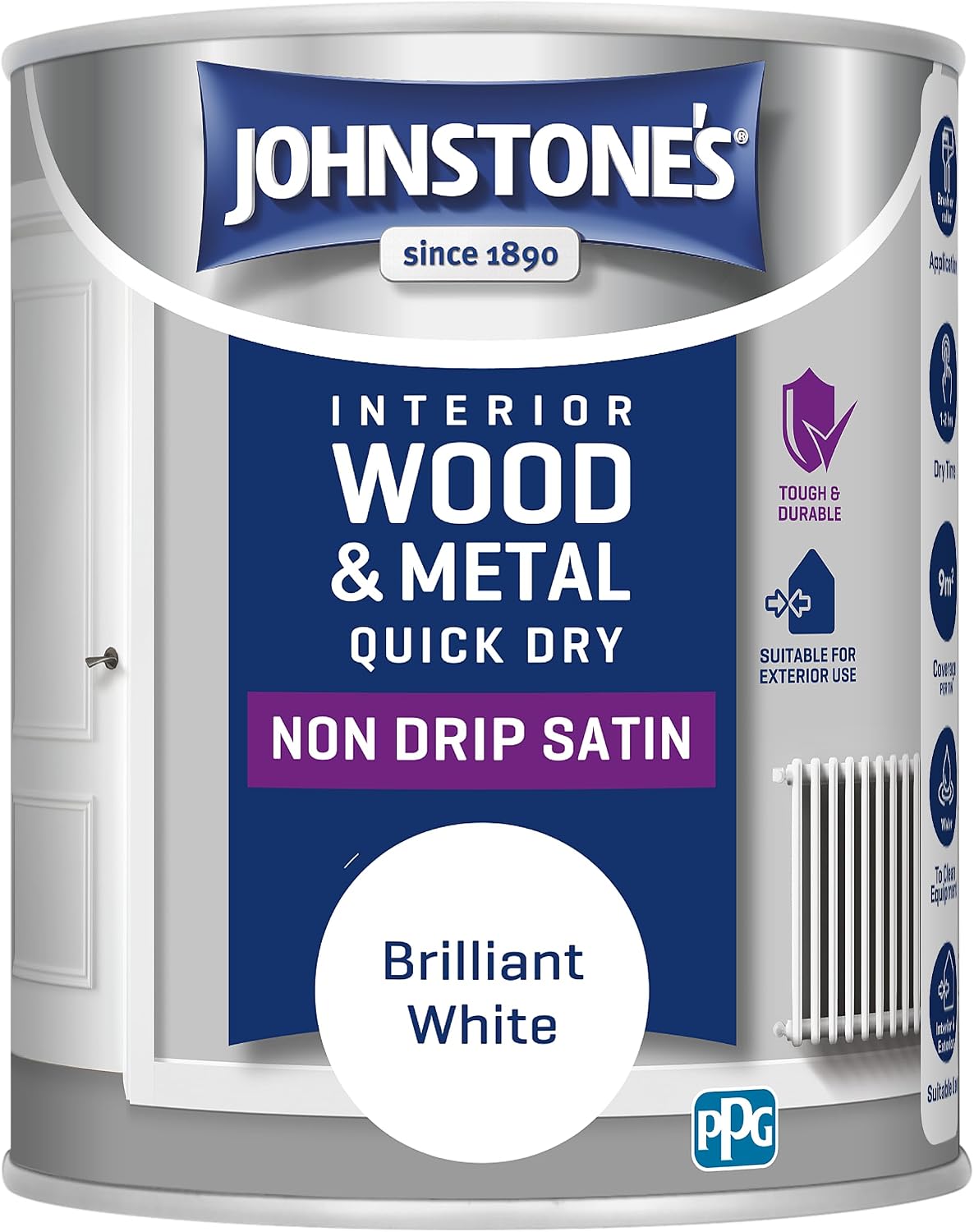 Johnstone's - Quick Dry Satin Wood & Metal Paint - Brilliant White - 750ml