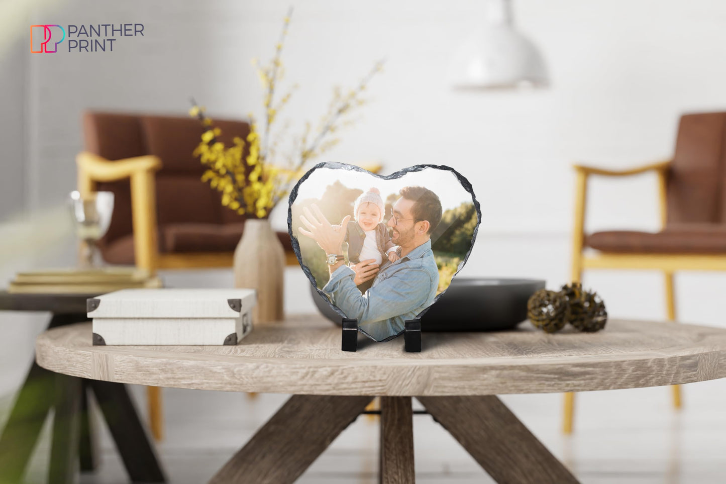 Personalised Photo Slate, 15 x 15cm - Heart-Shaped Rock Pictures, Glossy Print & Full Colour Finish - Personalised Picture Gifts in Natural Rock With Carved Edges for Home & Office