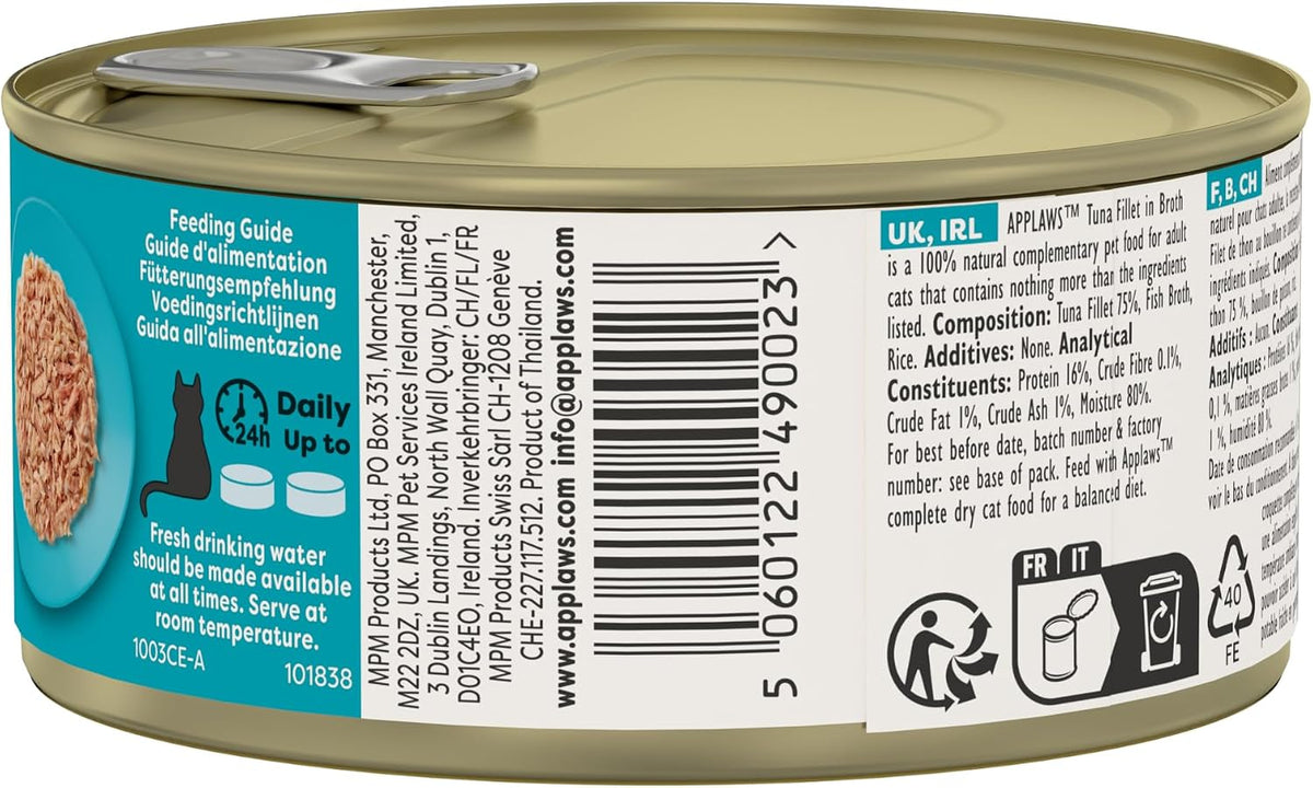 Applaws 100% Natural Wet Cat Food 24 x 70g Tuna Fillet Tins in Broth