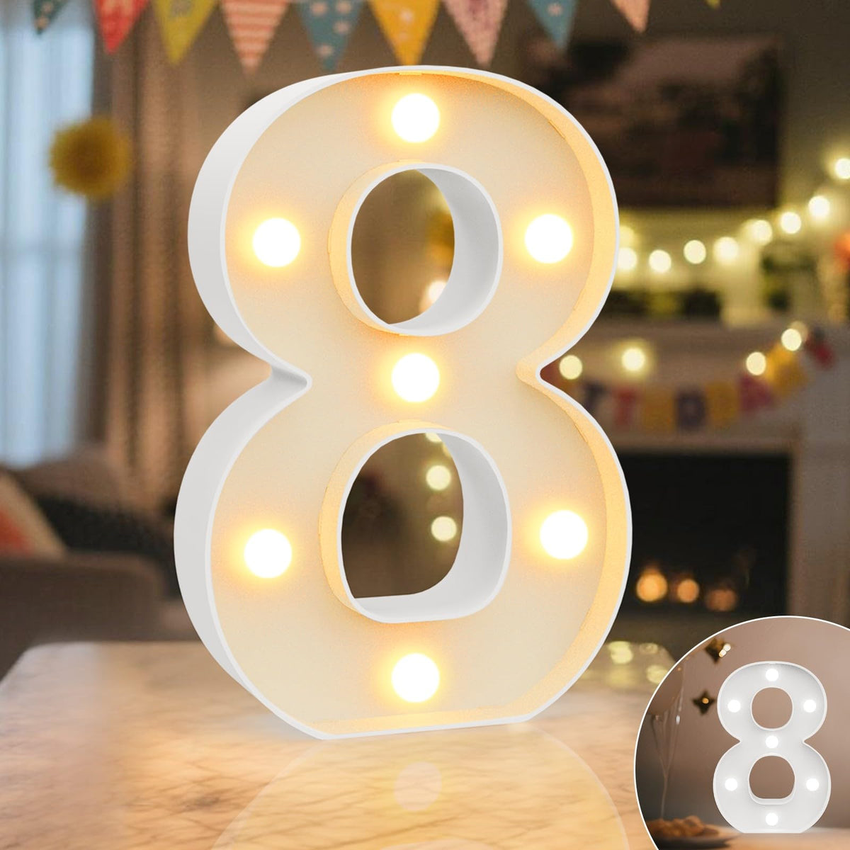 Ledido Pink Glitter Light Up Number 80 for 80th Birthday Decorations