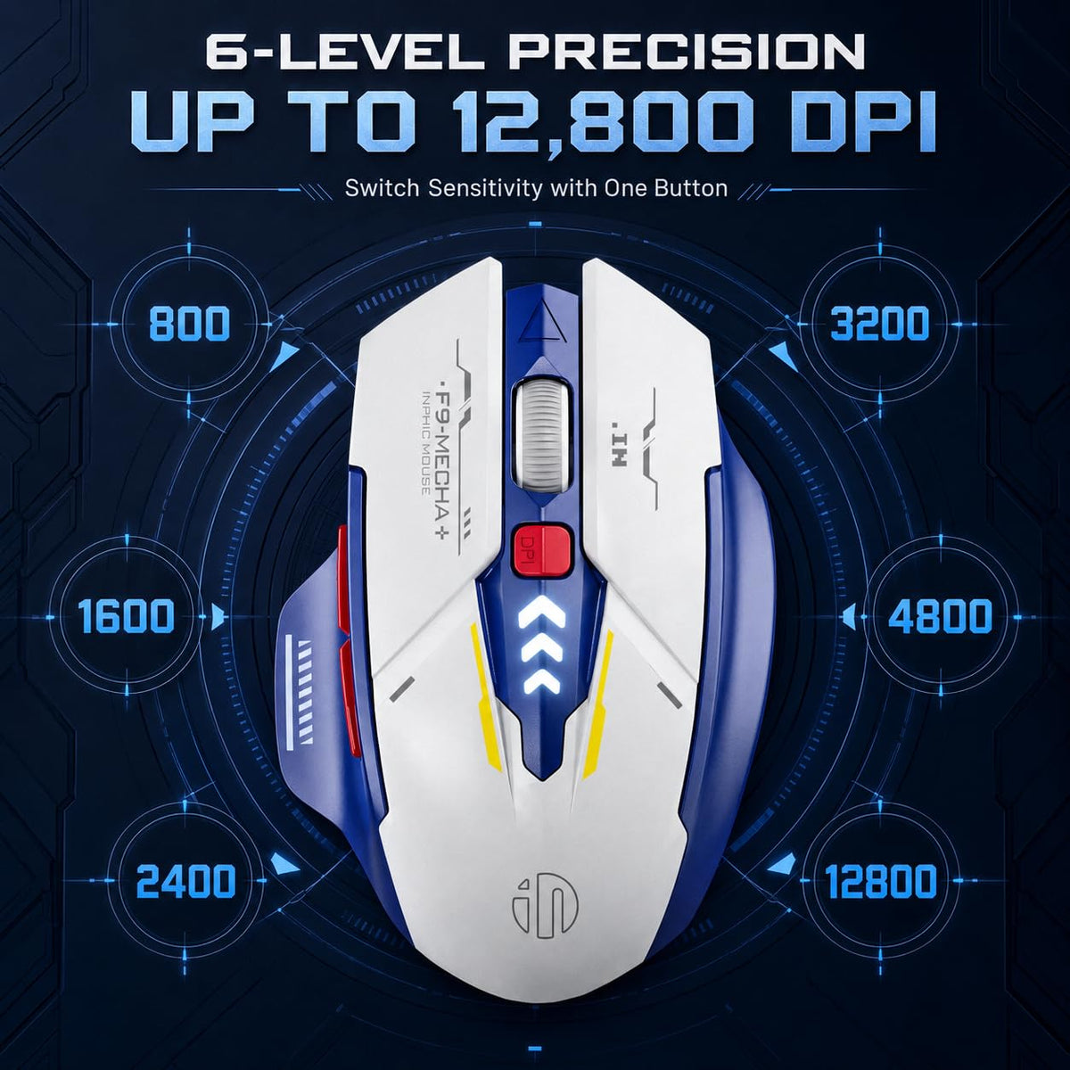 INPHIC A9 V2 Explorer Wireless Gaming Mouse, 12800 DPI Silent Mouse