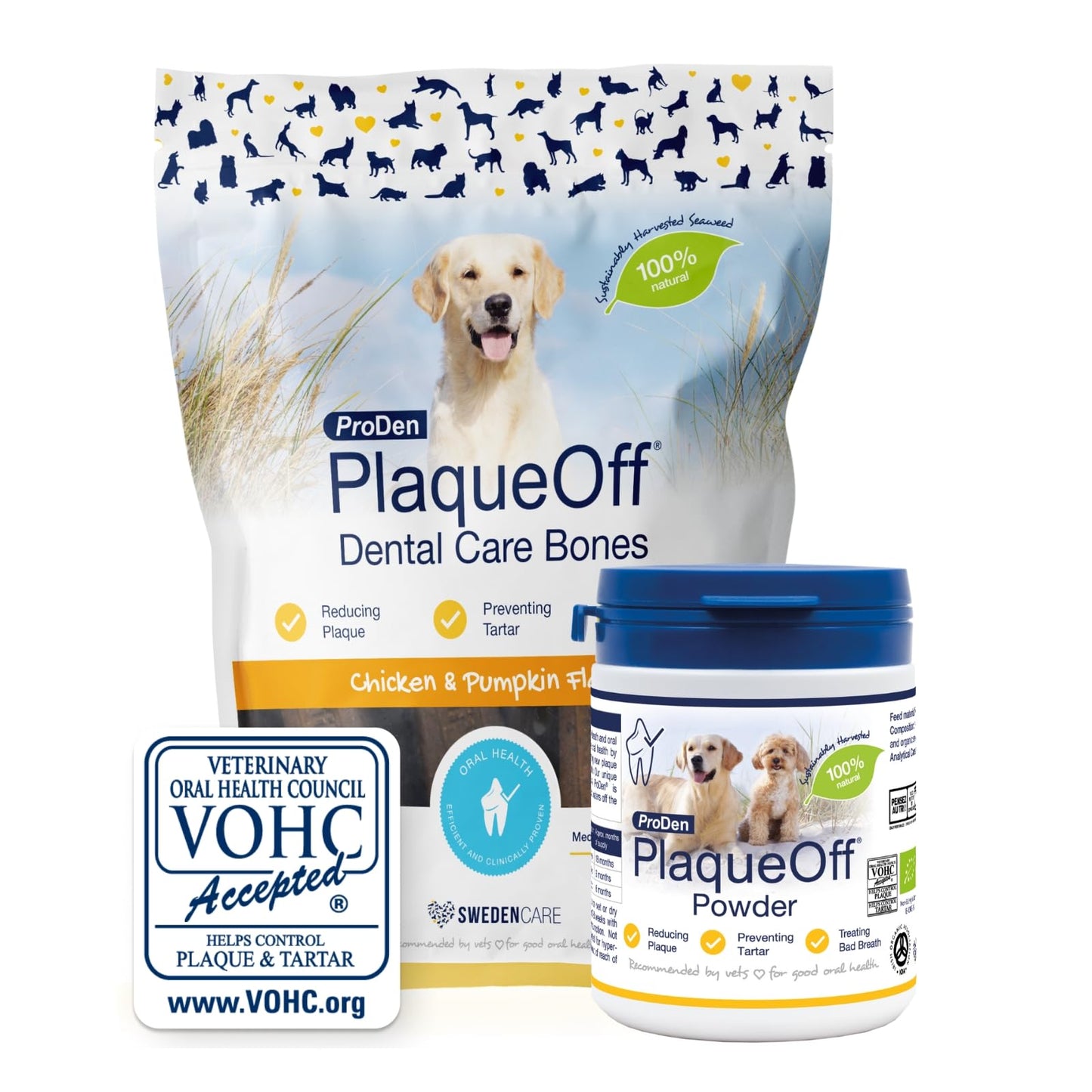 ProDen PlaqueOff Powder for Dogs & Cats, Tartar & Bad Breath Remover 100% Natural Teeth Cleaner and Plaque Remover 60 g