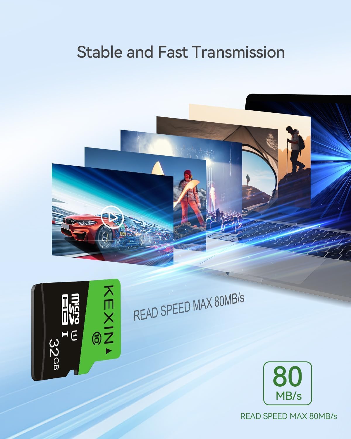 KEXIN Micro SD Card 32GB, MicroSDHC Memory Card UHS-I Up to 80MB/s Read, Class 10 C10 U1 TF Card for Camera, Smartphone, Security System, Drone, Tablet (Black Green)