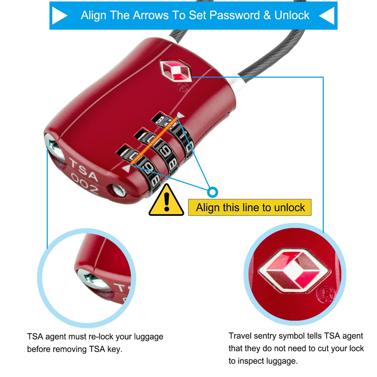 Diyife TSA Approved Luggage Locks with Flexible Steel Cable, Easy to Set up