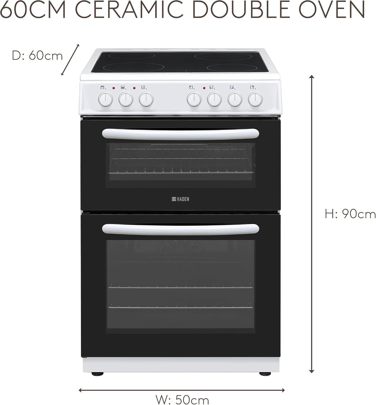 Haden Double Oven 50cm Electric Cooker 4 Zone Ceramic Hob White