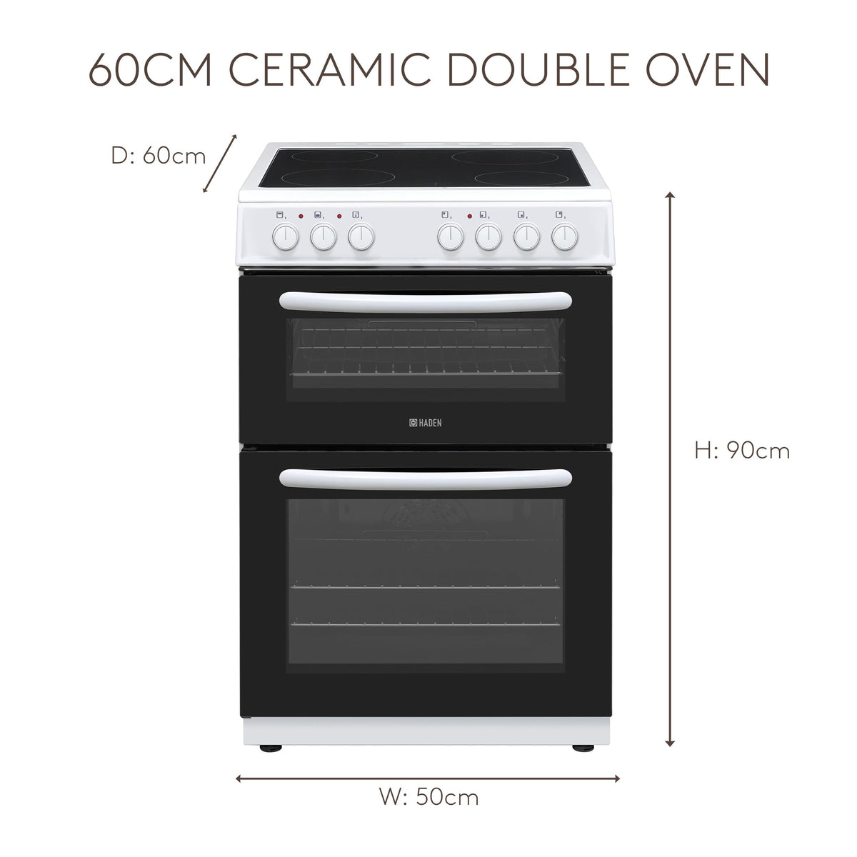 Haden Double Oven 50cm Electric Cooker 4 Zone Ceramic Hob White