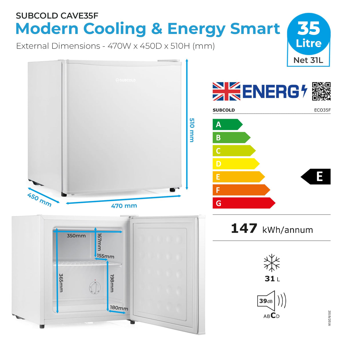 Subcold Eco60F Mini Freezer | 4-Star Tabletop | Adjustable Thermostat