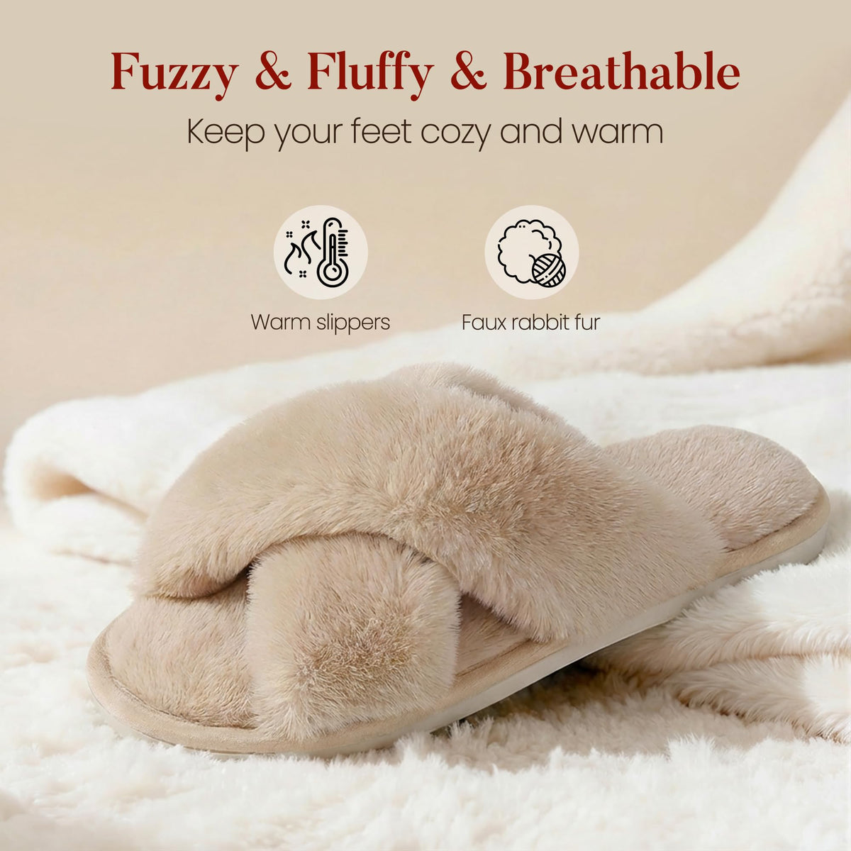 Ankis Women Slippers Fluffy Slippers Memory Foam, Cross Band Furry Open Toe Slippers Cozy Plush Home Shoes Indoor Outdoor Anti-Slide Slipper