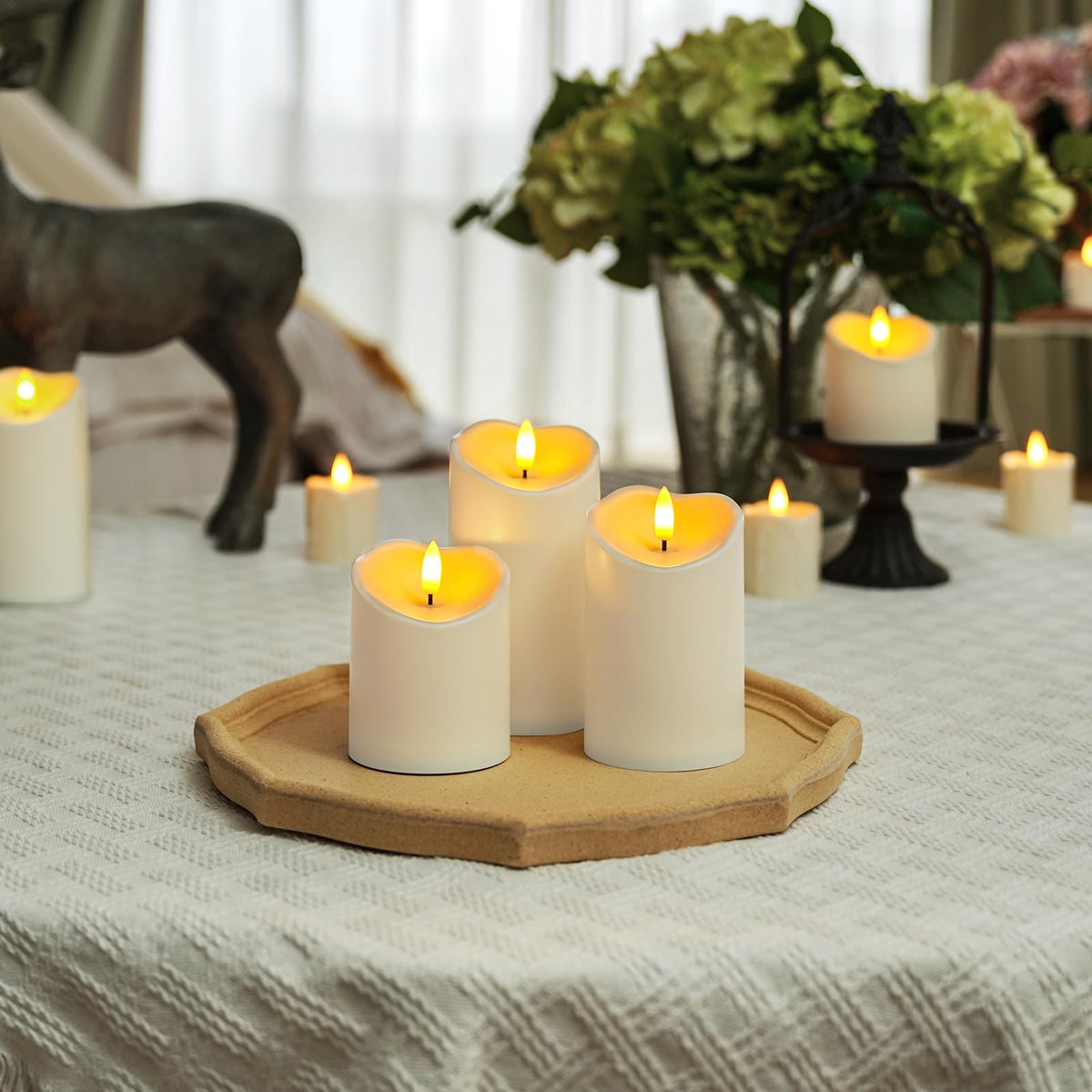 Homemory Outdoor Waterproof Flameless Candles, Dark Ivory, Set of 2, D 3"