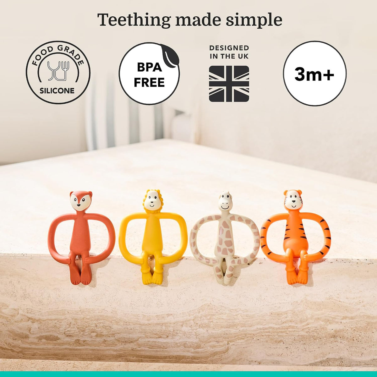 Matchstick Monkey, Antimicrobial Silicone Teether & Gel Applicator, Easy To Grip, BPA Free, 3 Months Old+, 11 cm, Gigi Giraffe, Pack of 1