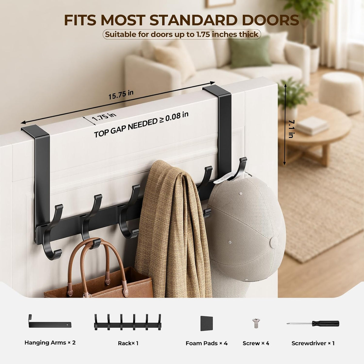 Optish Over The Door Hooks, Heavy Duty 12 Hooks Over Door Hanger Hook Black
