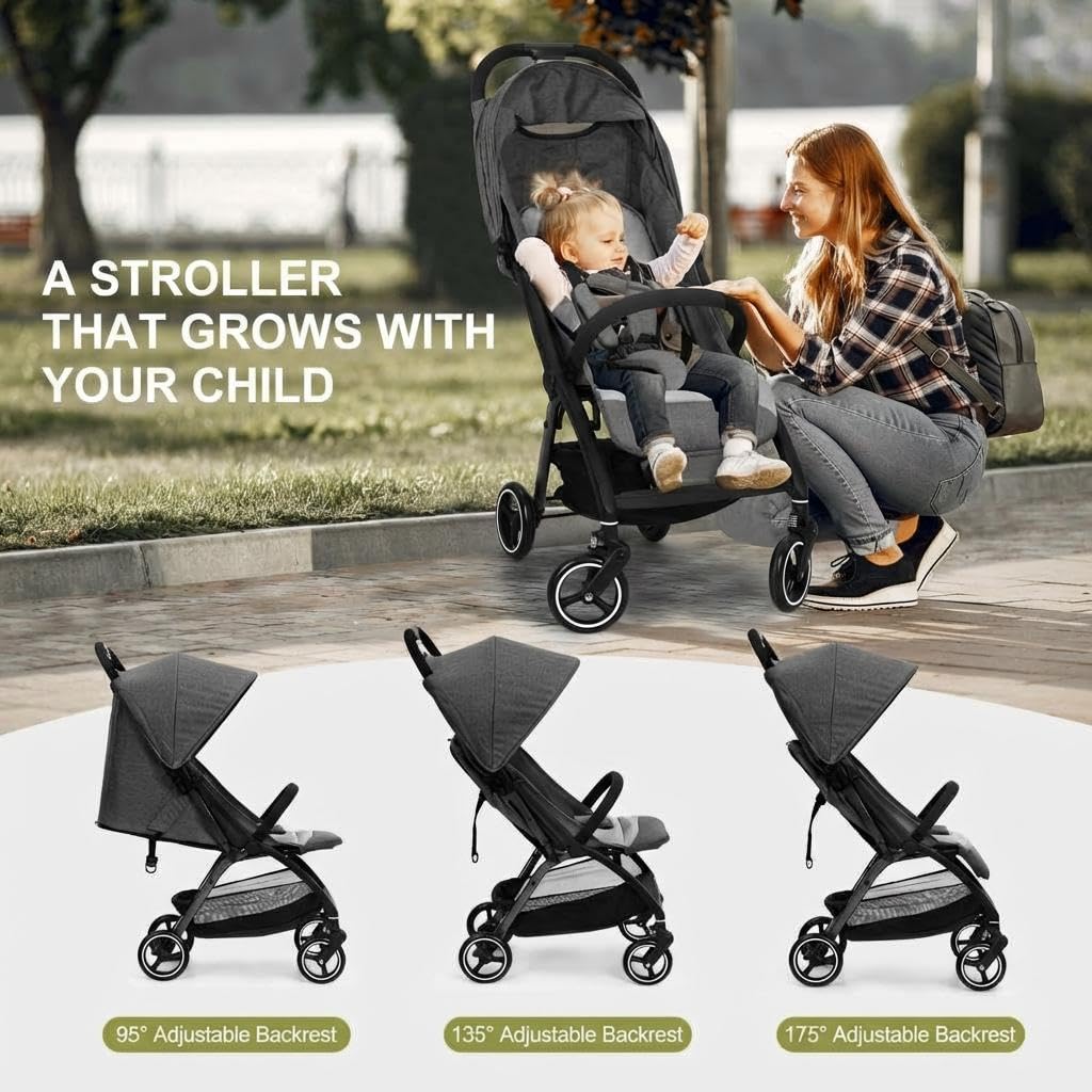 Lightweight Pushchair, Travel Stroller with 3 Recline Positions, Fully Reclining From Birth Up to 22 kg, Baby Stroller with Cup Holder & EVA Shock Absorbing Wheels, One-Click Foldable for Easy Carry-B