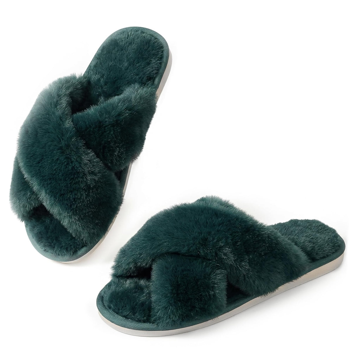 Ankis Women Slippers Fluffy Slippers Memory Foam, Cross Band Furry Open Toe Slippers Cozy Plush Home Shoes Indoor Outdoor Anti-Slide Slipper