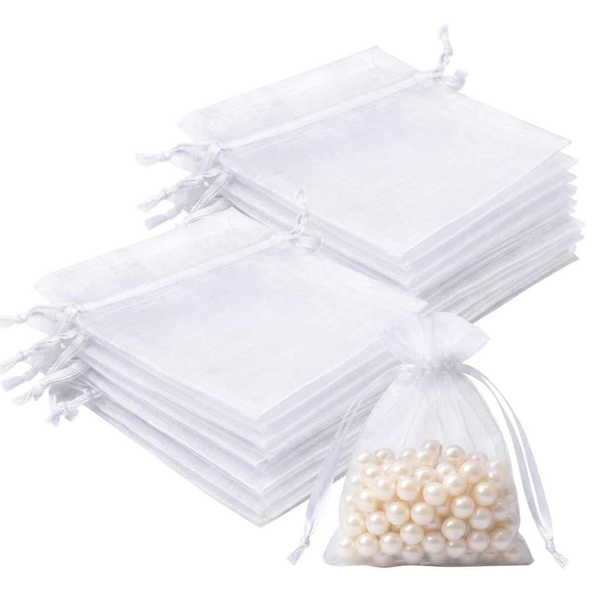 Lafefe 20Pcs Organza Gift Pouches, 7x9CM Clear Mesh Drawstring Pouches, Organza Gift Bags for Wedding Favours, Party, Festival, Candy and Game Favour Bags - Pink