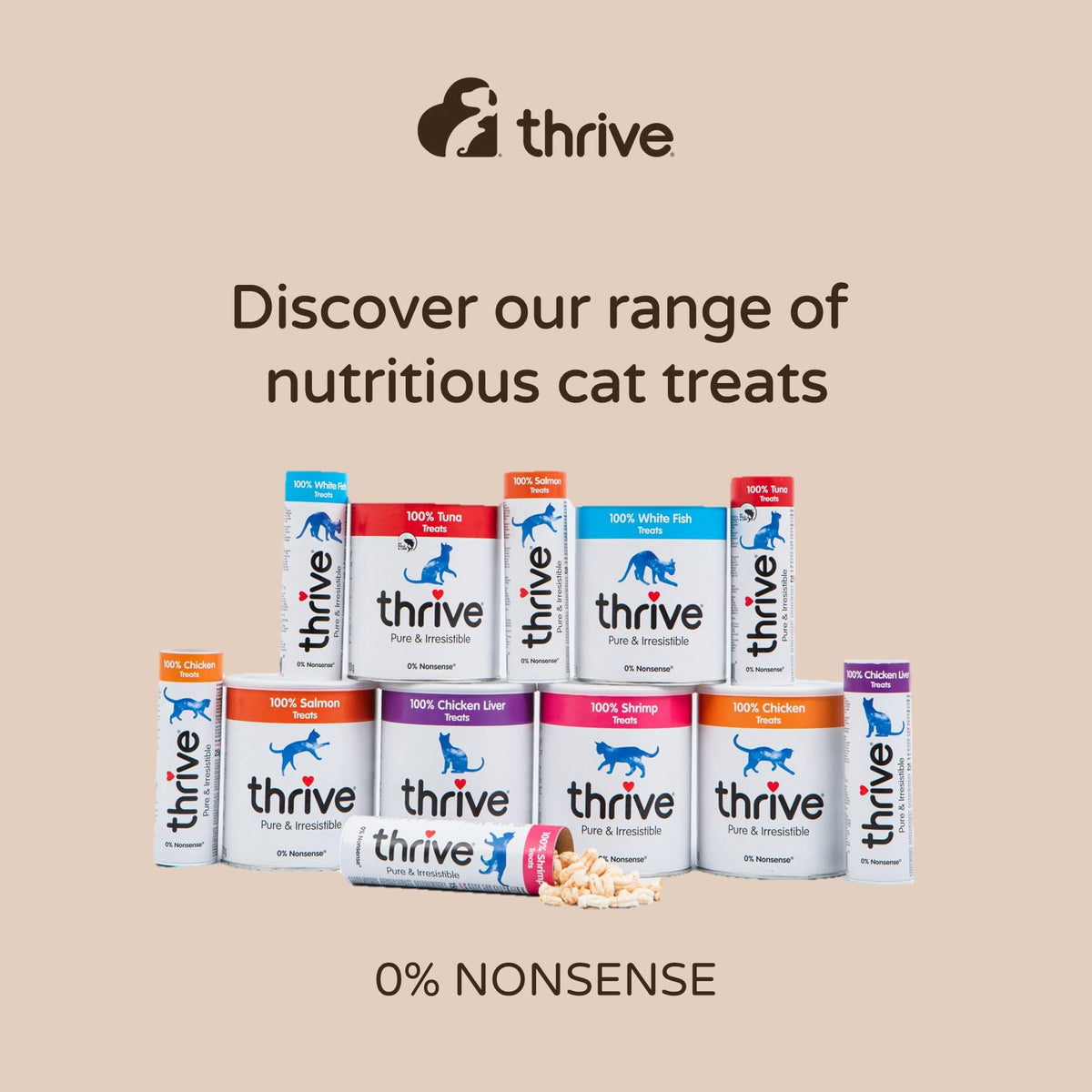 Thrive 100% Chicken Breast Freeze-Dried Cat Treats – Single Ingredient, High Protein – Grain Free – 170g MaxiTube