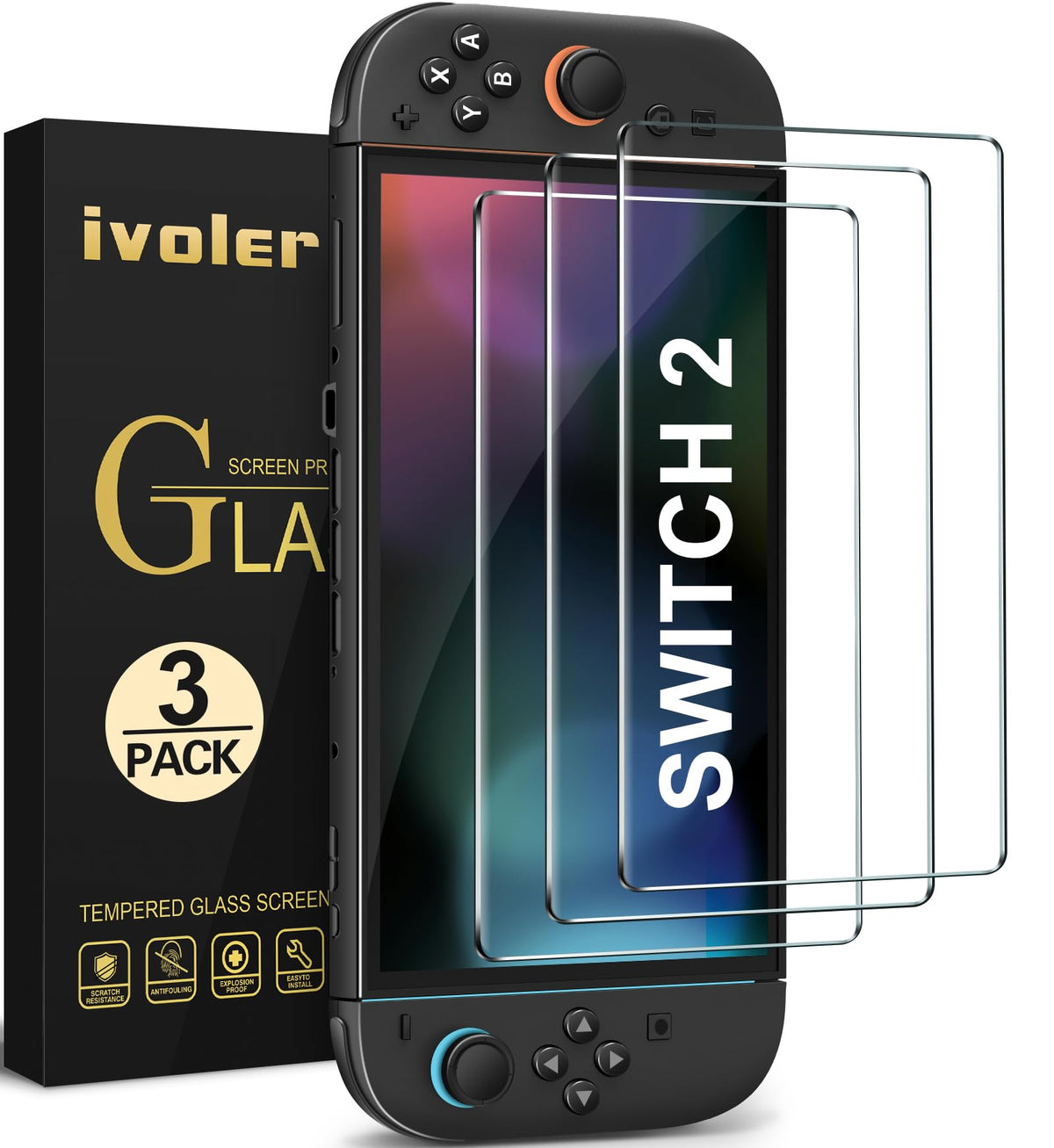 ivoler [3 Pack Compatible with Nintendo Switch Screen Protector, [Tempered Glass] Film for Nintendo Switch - [9H Hardness] [Anti-Scratch] [Crystal Clear]