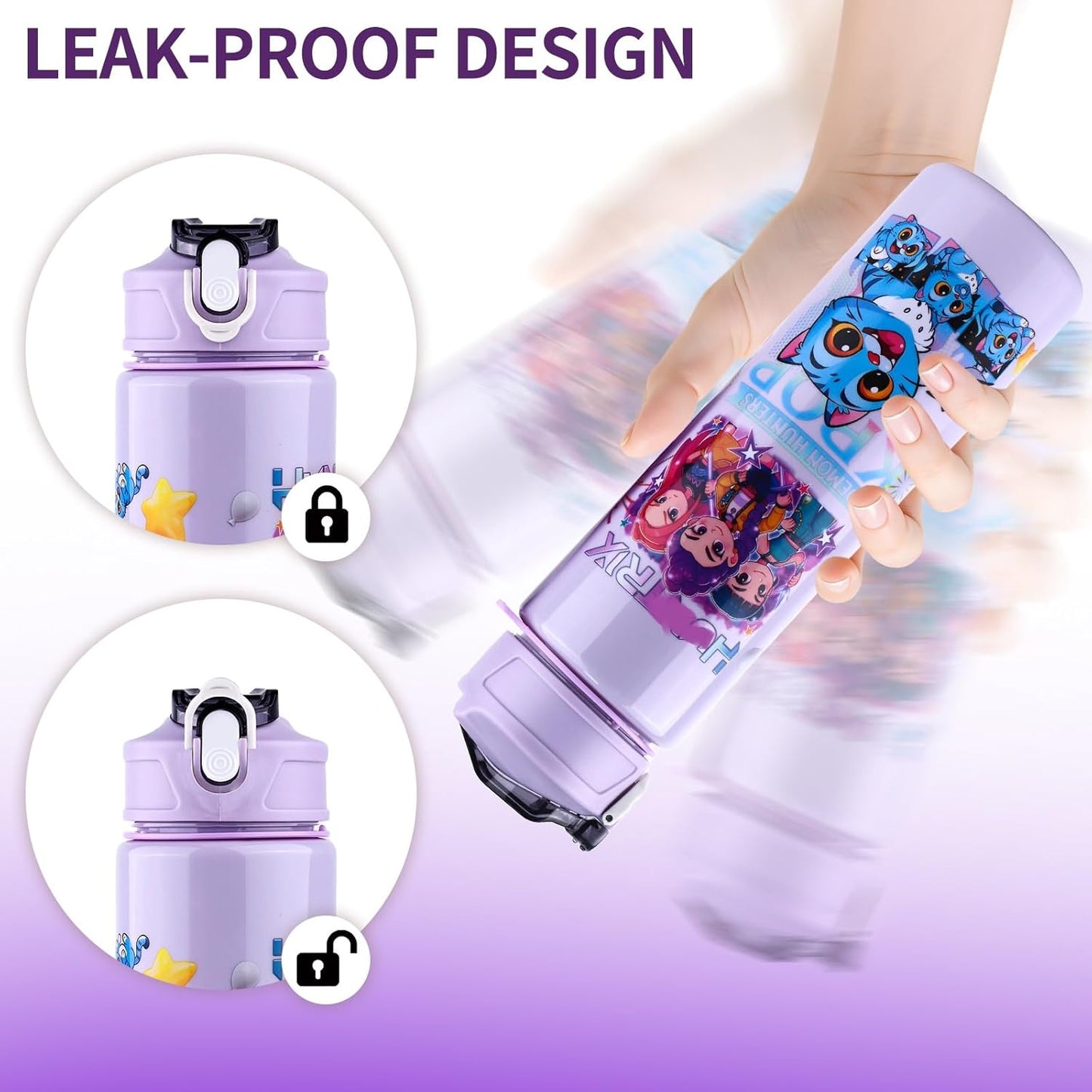 750ML/25OZ Water Bottle with Straw,K-popS Double-Sided Cartoon Pattern Girls Boys Water Bottle,Leakproof Kids Water Bottles With Handle,Drinks Bottle for School,Camping,Travel,Party