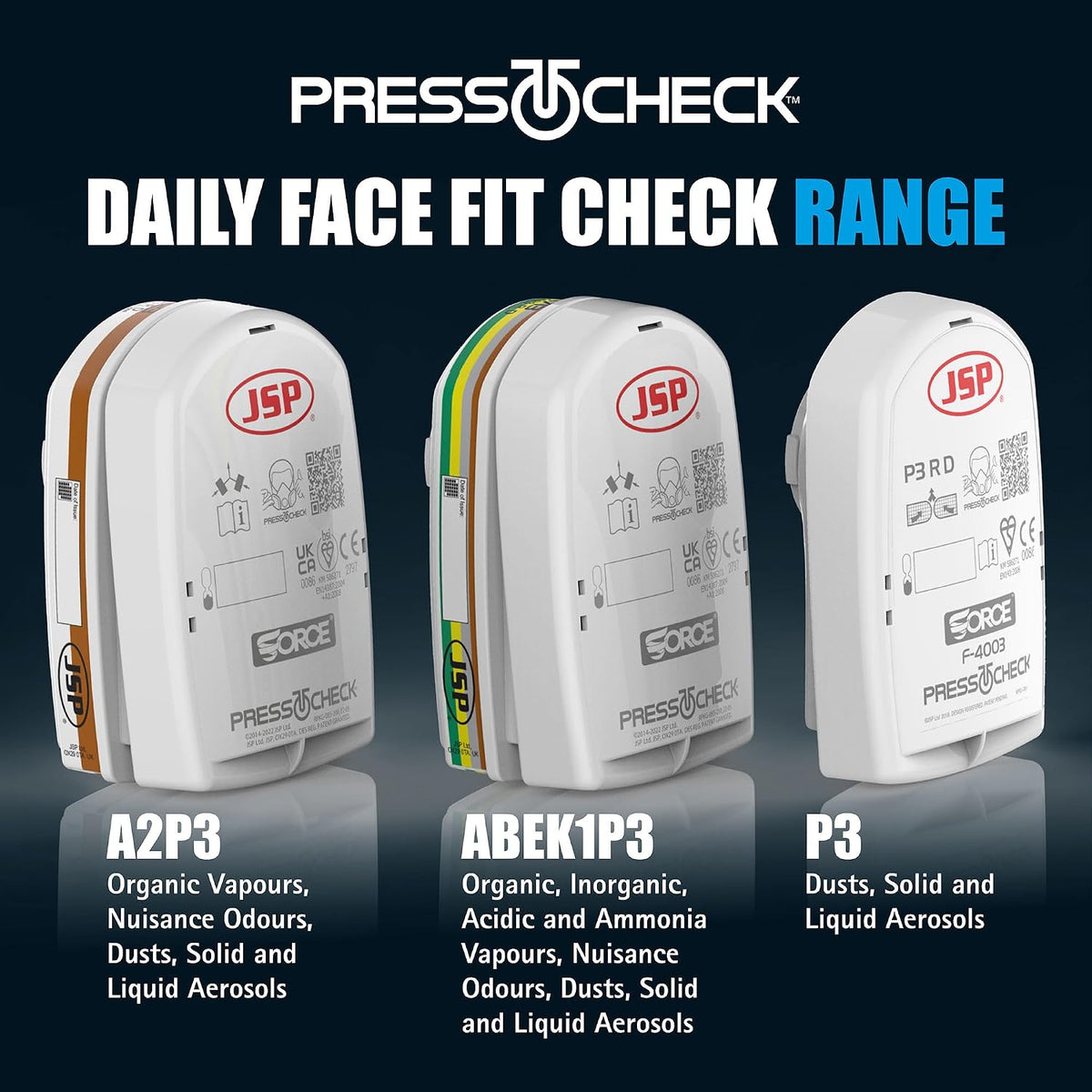 JSP FORCE 8 Half Mask Reusable Respirator with PressToCheck P3 Filters