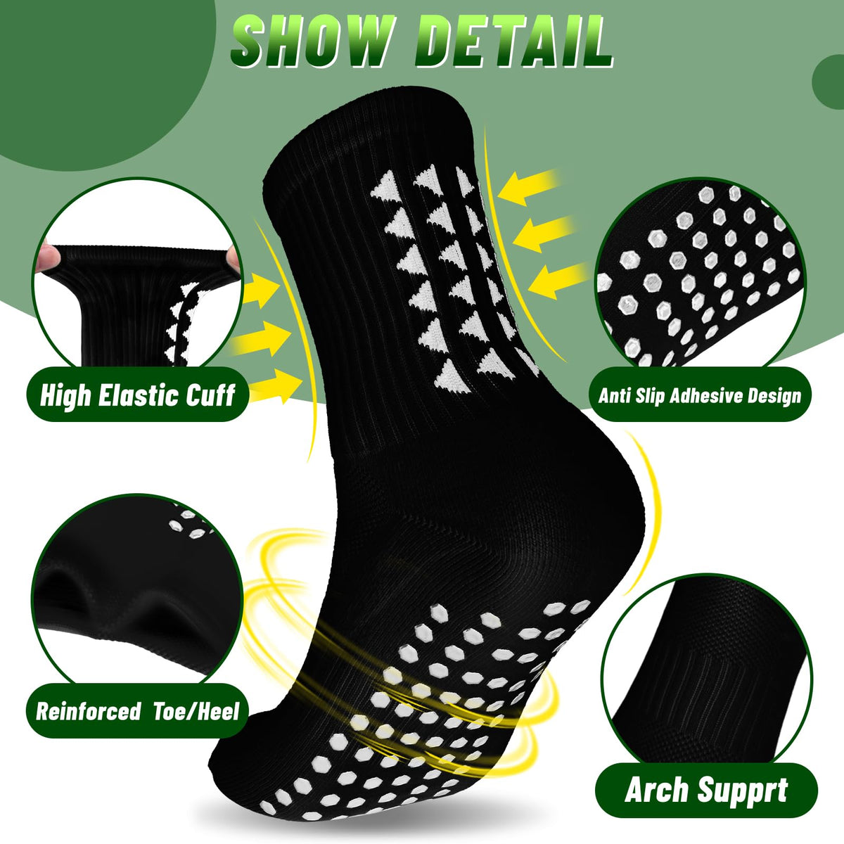 3 Pairs Breathable Kids Grip Socks, Sweat-Absorbent Boys Socks, Grip Socks Football Kids for Running Hockey Football