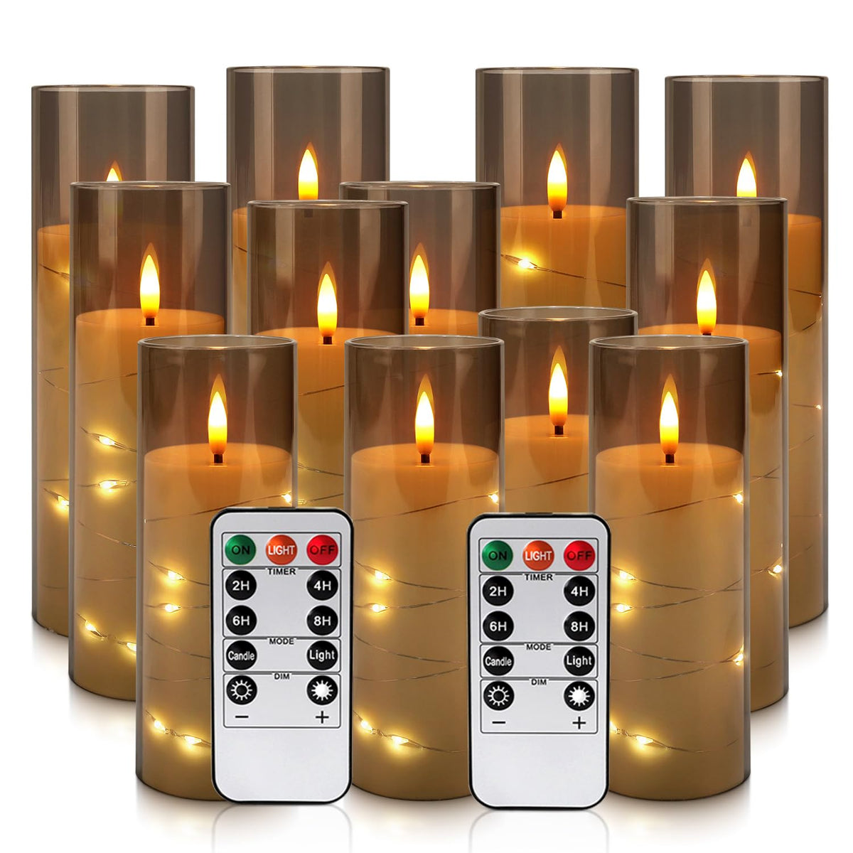 LIVEN Flickering Flameless Candles Battery Operated with Remote,Led Pillar Candles with Realistic Moving Wick Candles for Halloween,Christmas,Home Decor Pack of 12 (D2.2 xH 5" 6" 7")(White)